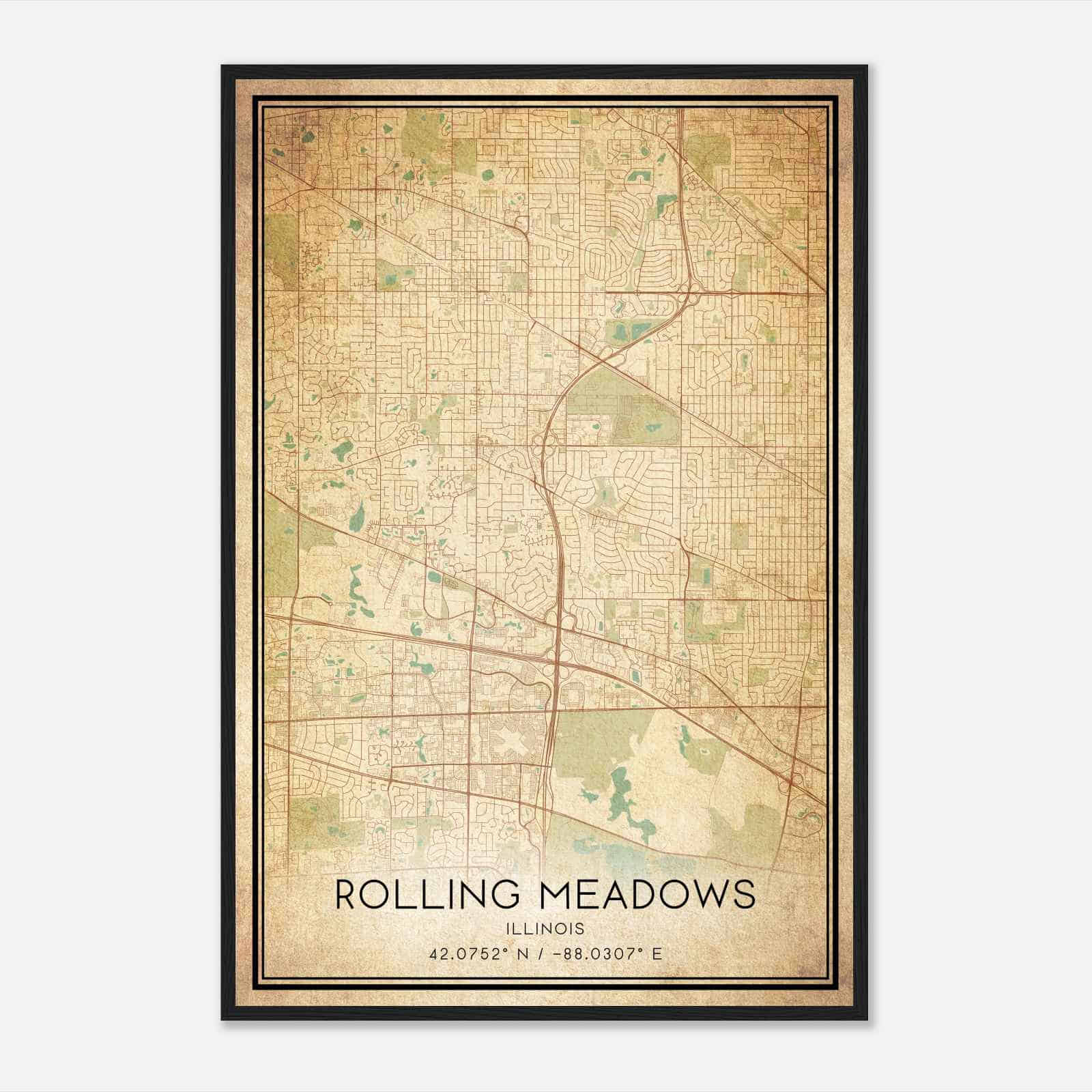 Vintage Rolling Meadows Illinois Map Poster, Modern Home Decor Wall Art Print