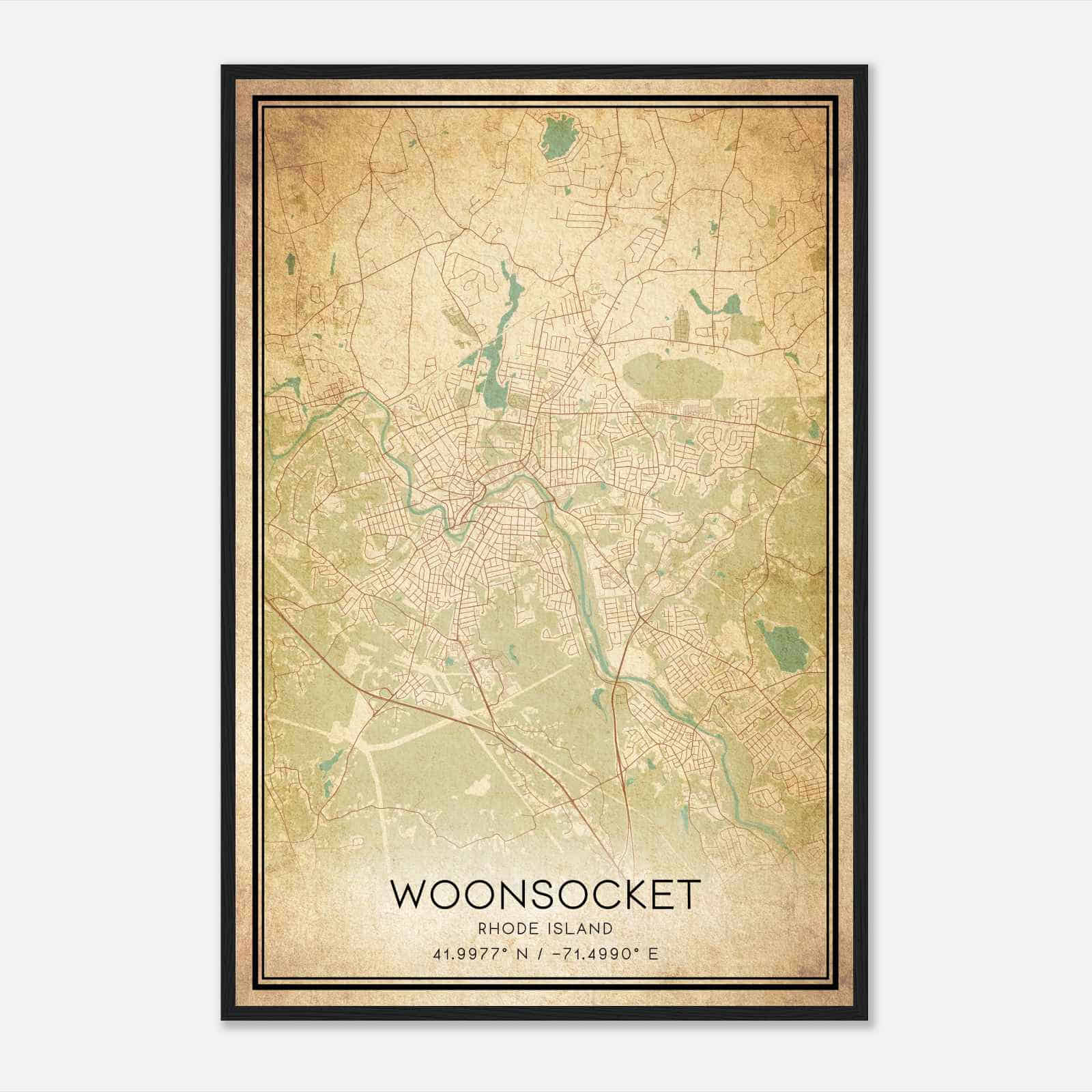 Vintage Woonsocket Rhode Island Map Poster, Modern Home Decor Wall Art Print