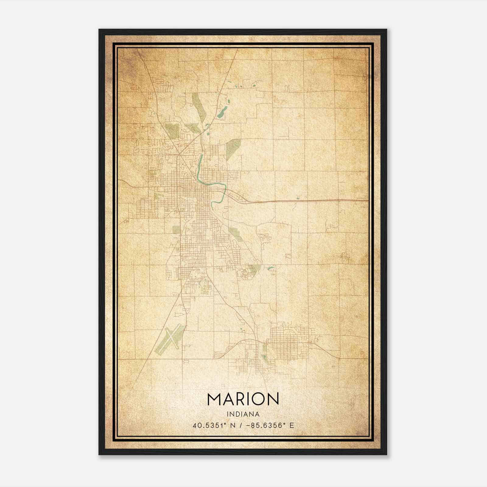 Vintage Marion Indiana Map Poster, Modern Home Decor Wall Art Print