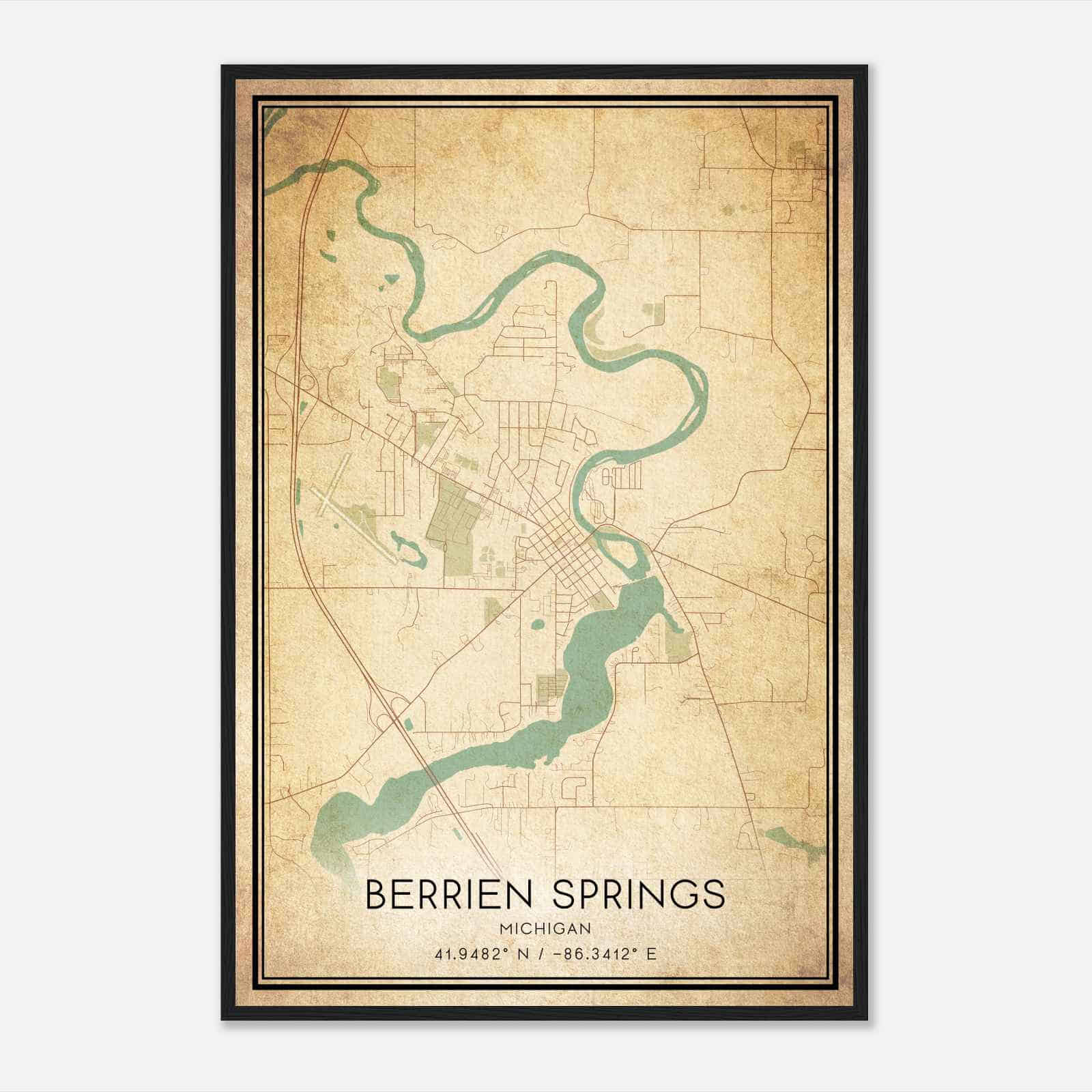 Vintage Berrien Springs Michigan Map Poster, Modern Home Decor Wall Art Print Vintage Berrien Springs Michigan Map Poster, Modern Home Decor Wall Art Print