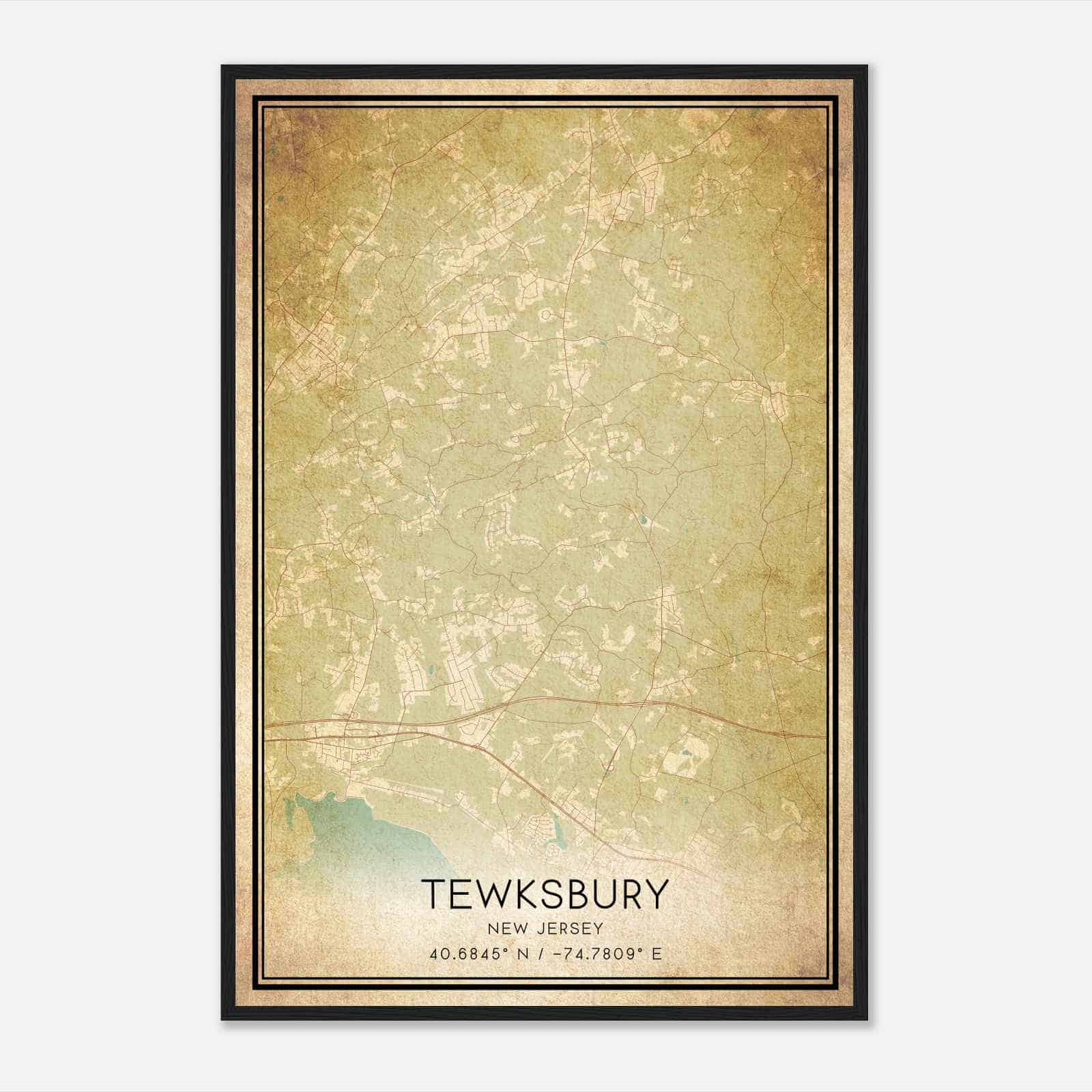 Vintage Tewksbury New Jersey Map Poster, Modern Home Decor Wall Art Print