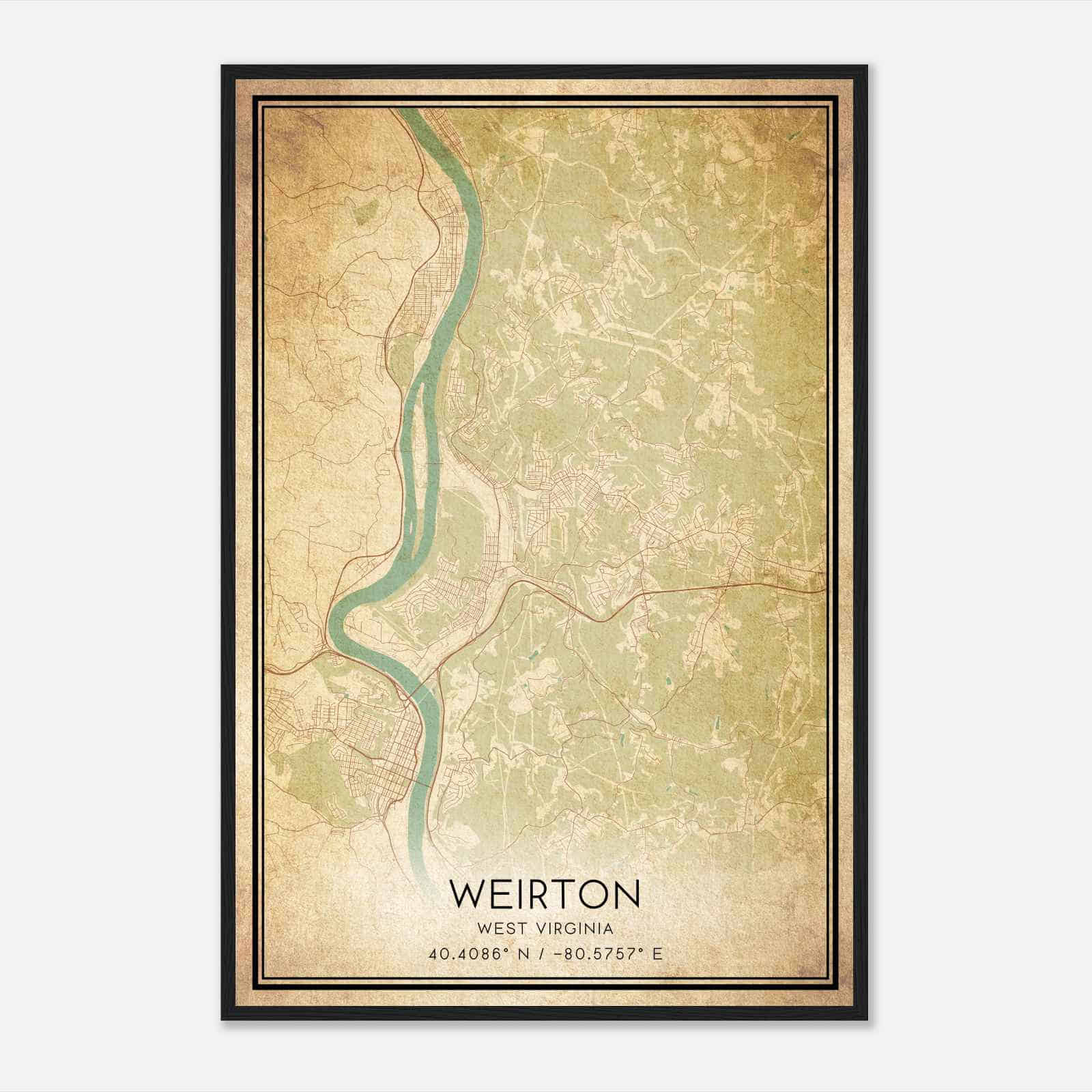 Vintage Weirton West Virginia Map Poster, Modern Home Decor Wall Art Print