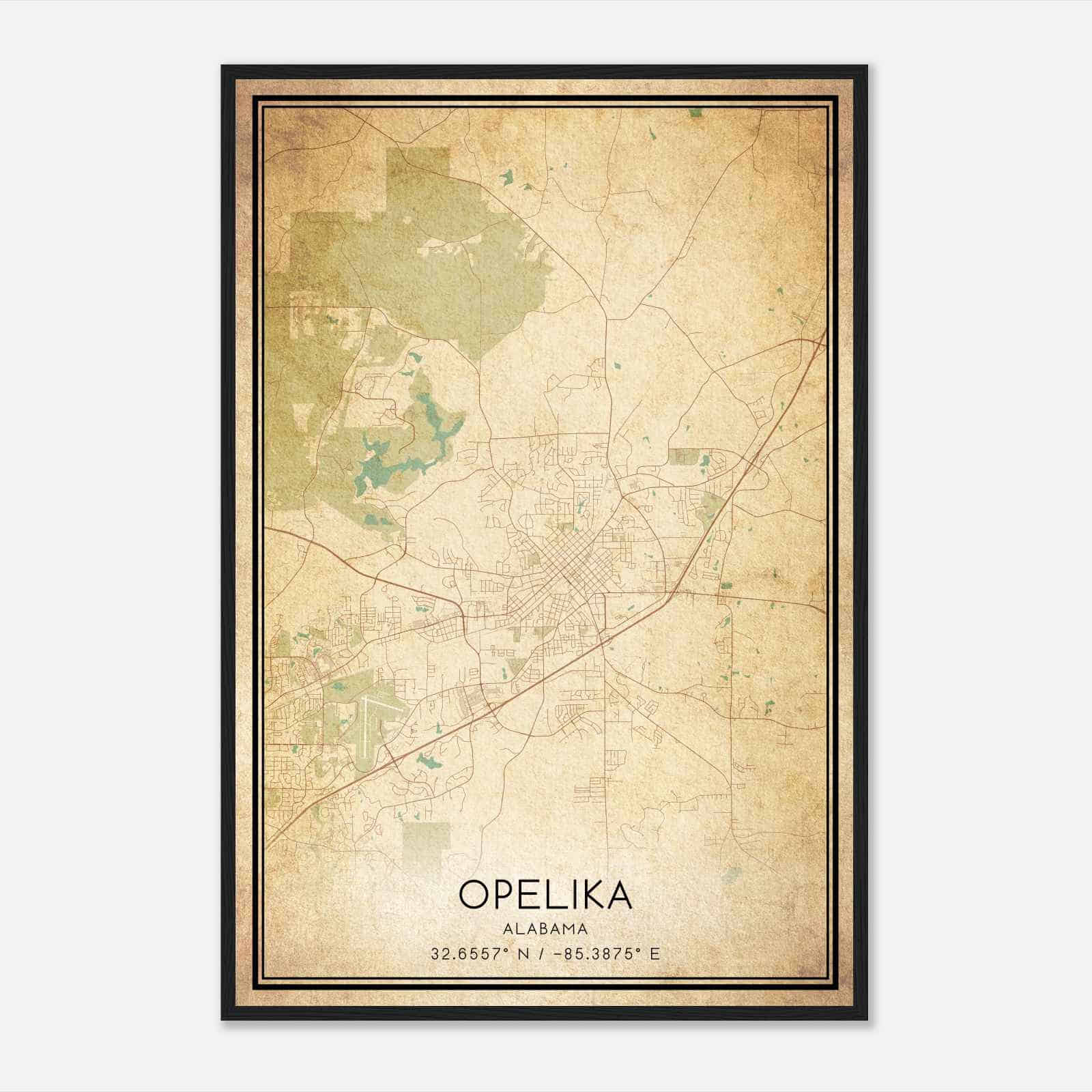 Vintage Opelika Alabama Map Poster, Modern Home Decor Wall Art Print
