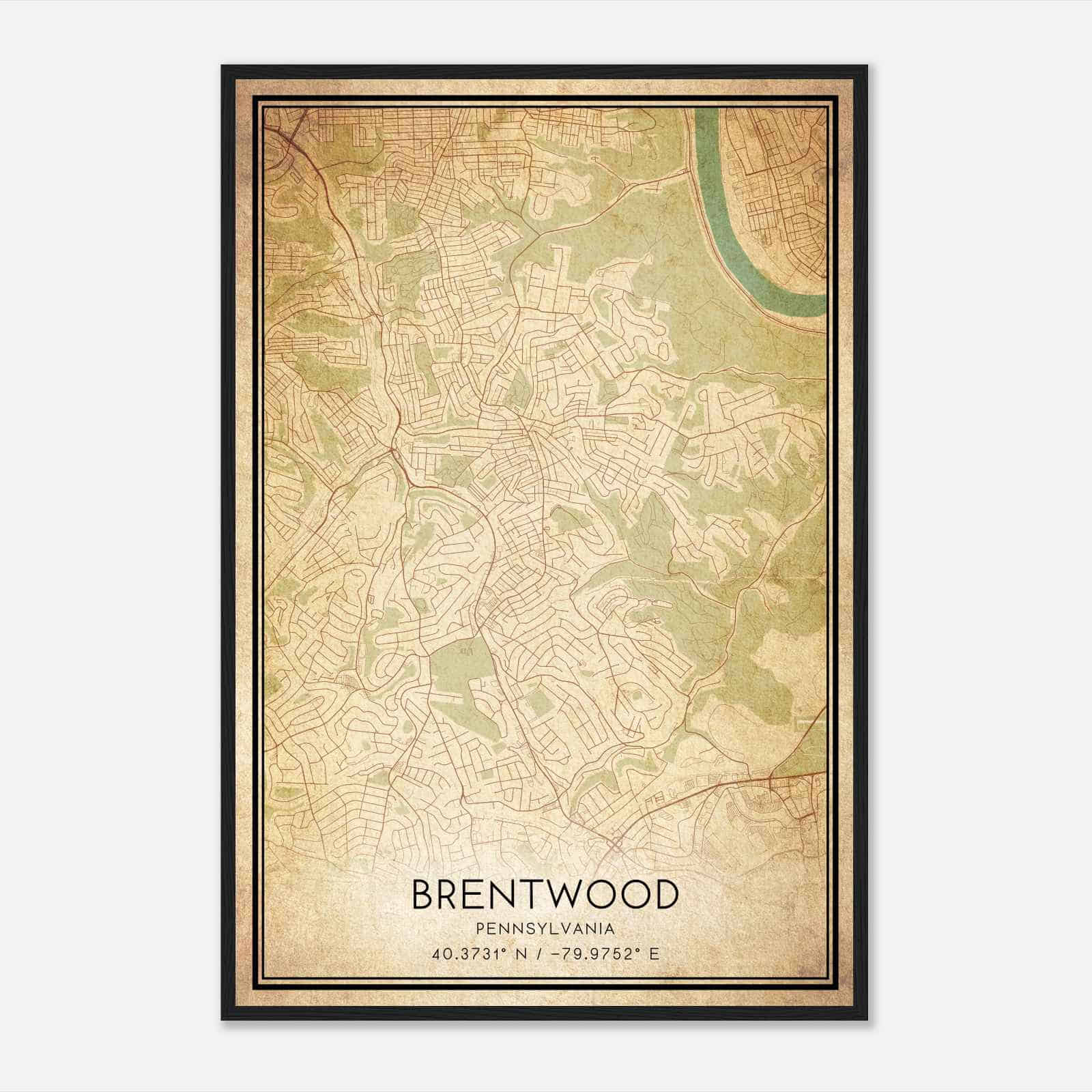 Vintage Brentwood Pennsylvania Map Poster, Modern Home Decor Wall Art Print Vintage Brentwood Pennsylvania Map Poster, Modern Home Decor Wall Art Print