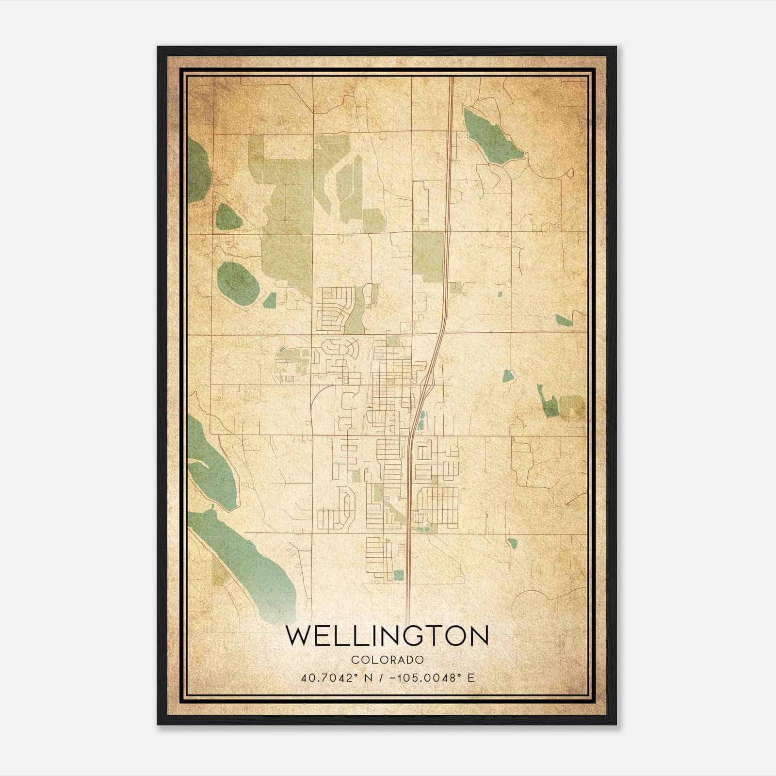 Vintage Wellington Colorado Map Poster, Modern Home Decor Wall Art Print