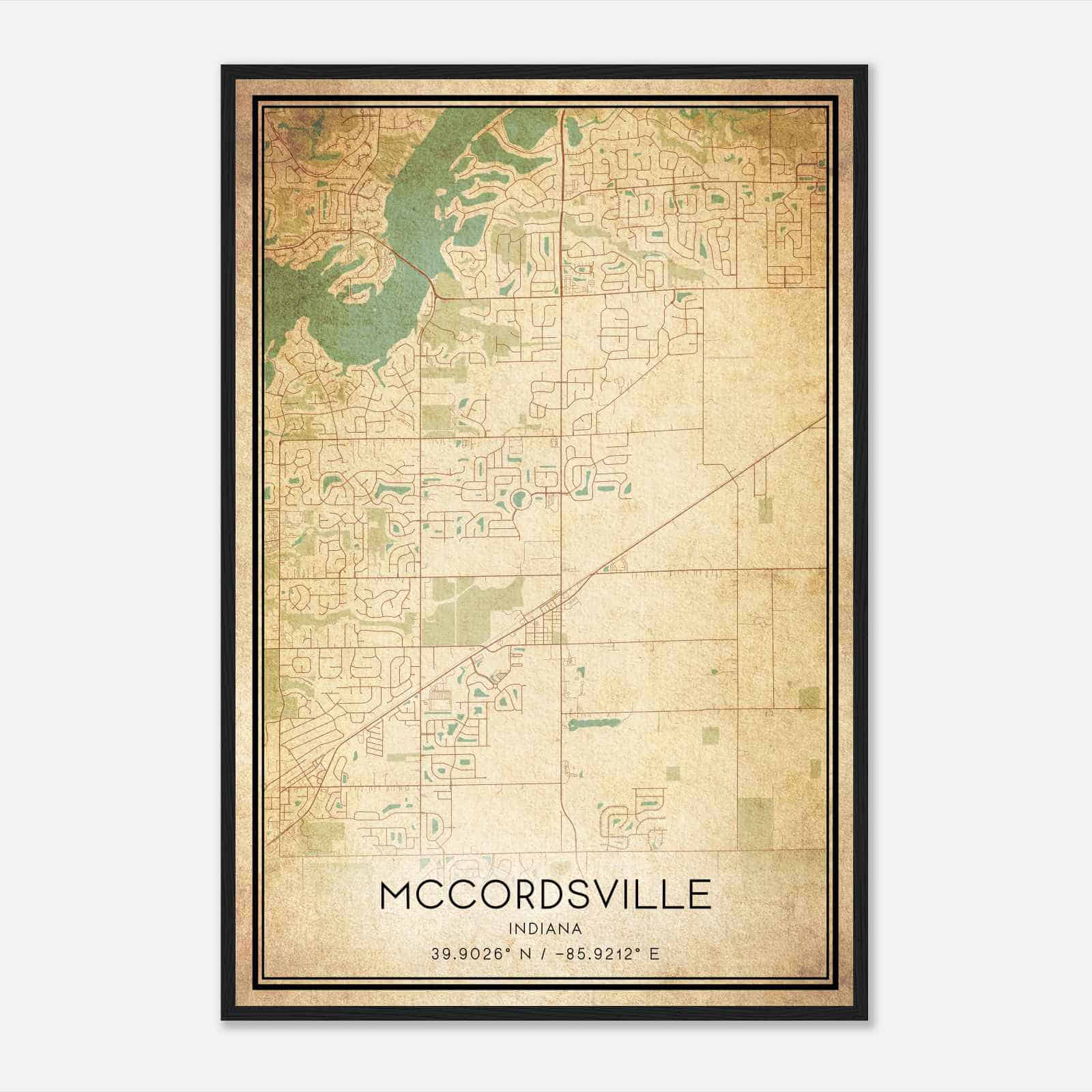 Vintage Mccordsville Indiana Map Poster, Modern Home Decor Wall Art Print
