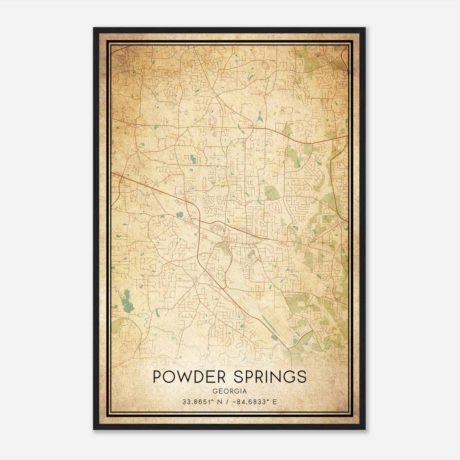 Vintage Powder Springs Georgia Map Poster, Modern Home Decor Wall Art Print