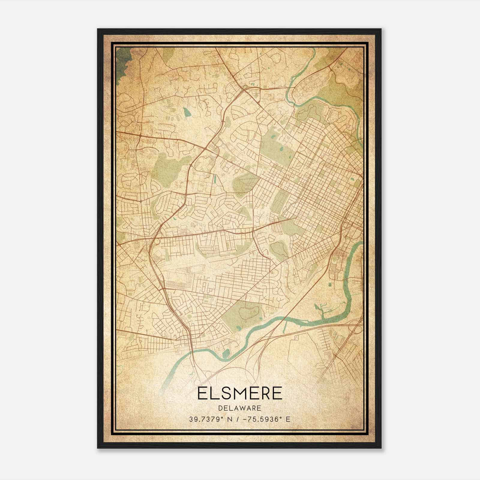 Vintage Elsmere Delaware Map Poster, Modern Home Decor Wall Art Print
