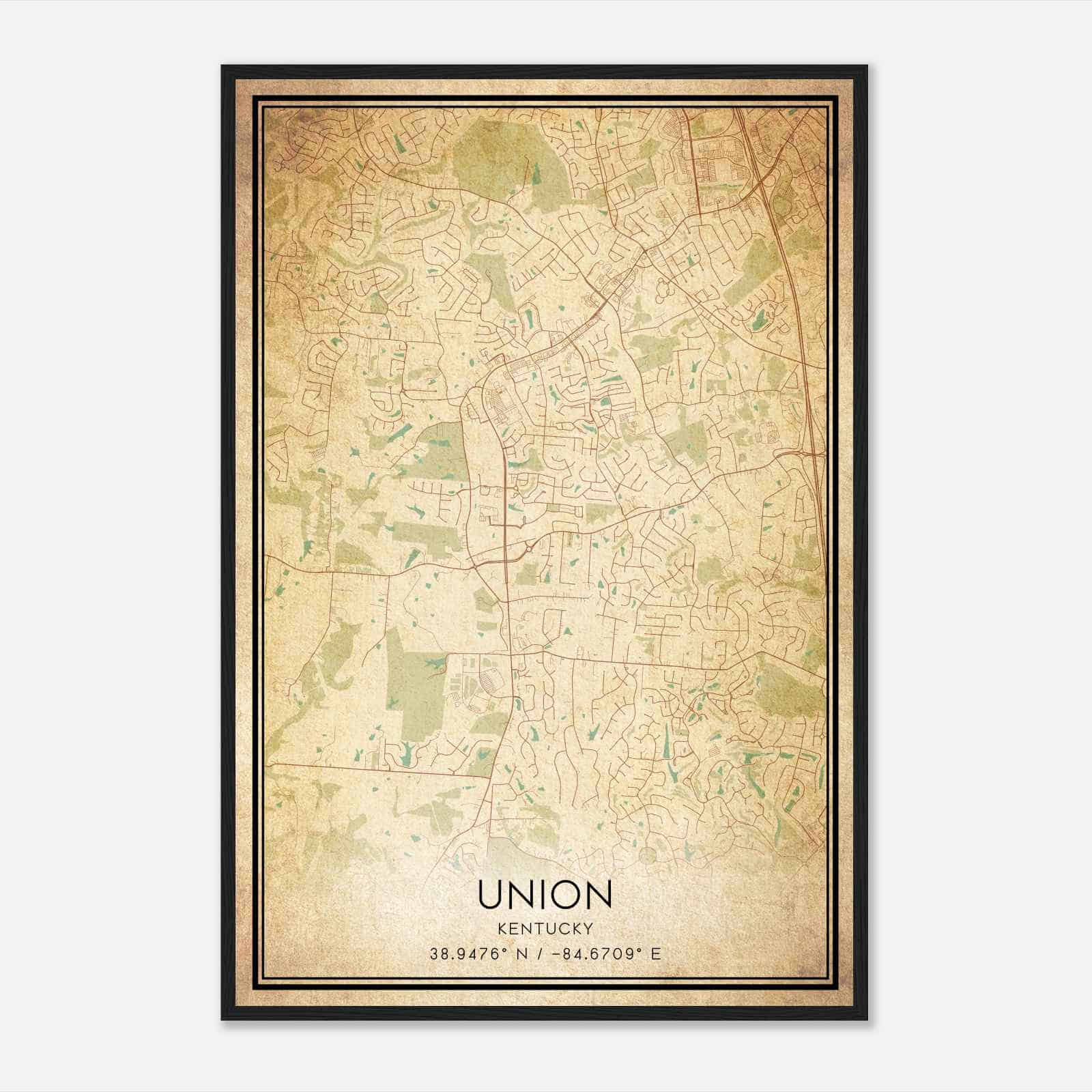 Vintage Union Kentucky Map Poster, Modern Home Decor Wall Art Print