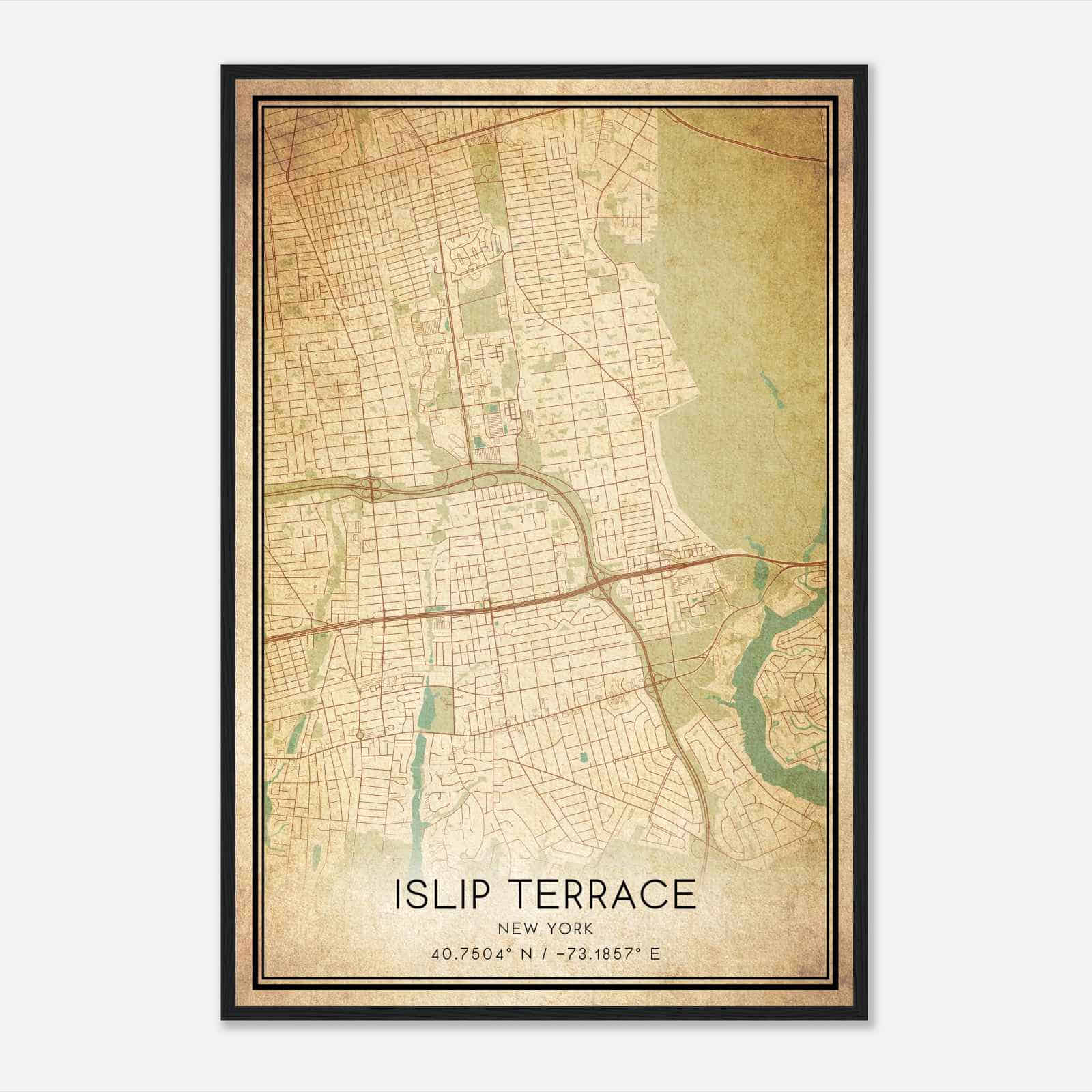 Vintage Islip Terrace New York Map Poster, Modern Home Decor Wall Art Print