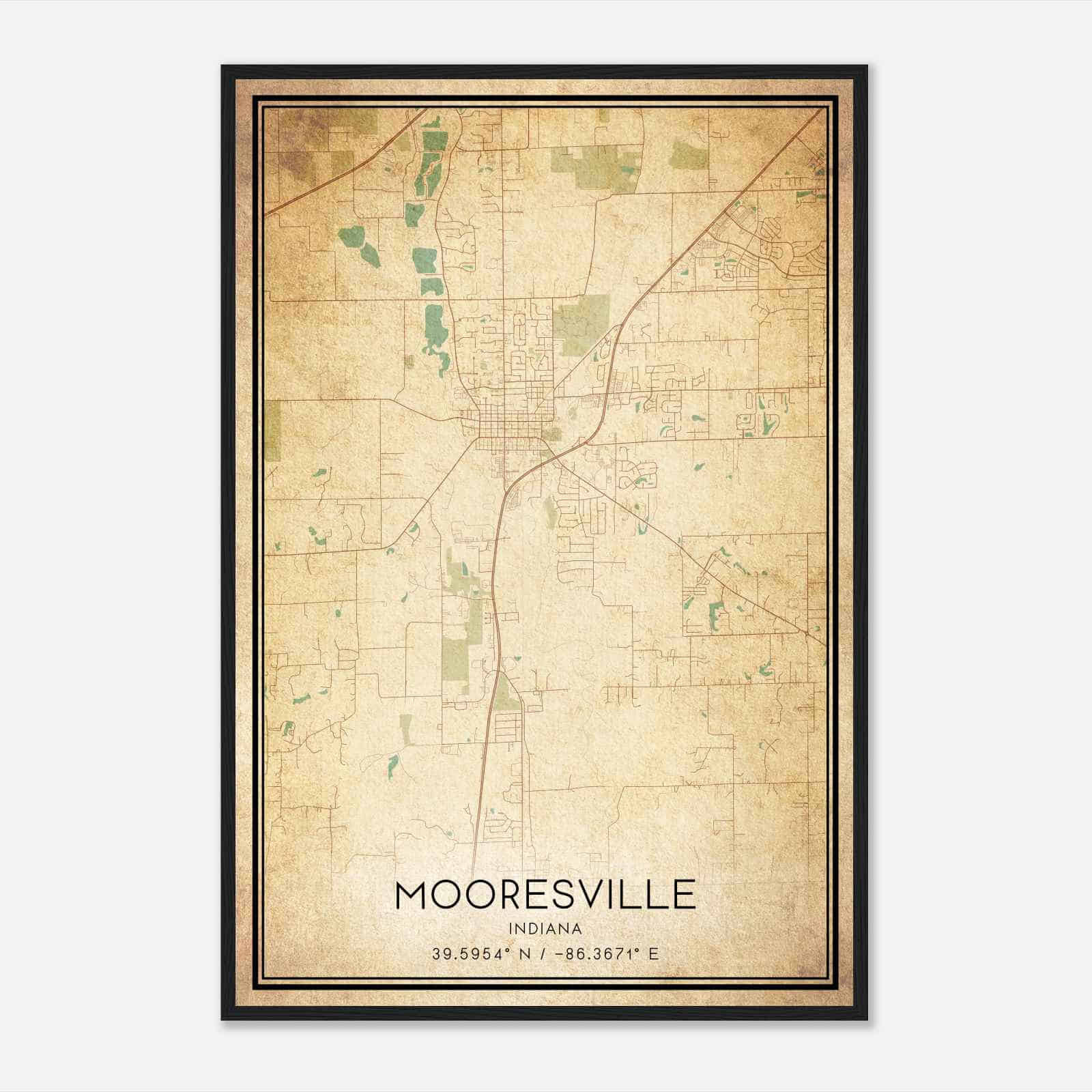 Vintage Mooresville Indiana Map Poster, Modern Home Decor Wall Art Print