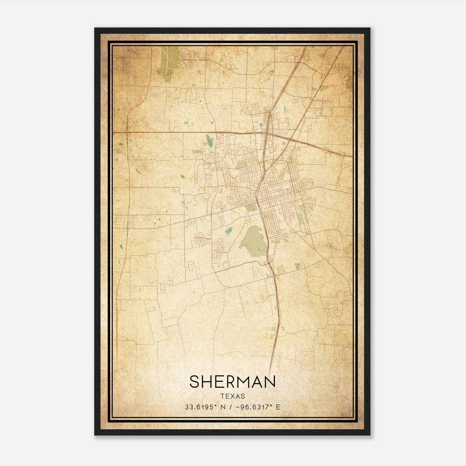Vintage Sherman Texas Map Poster, Modern Home Decor Wall Art Print
