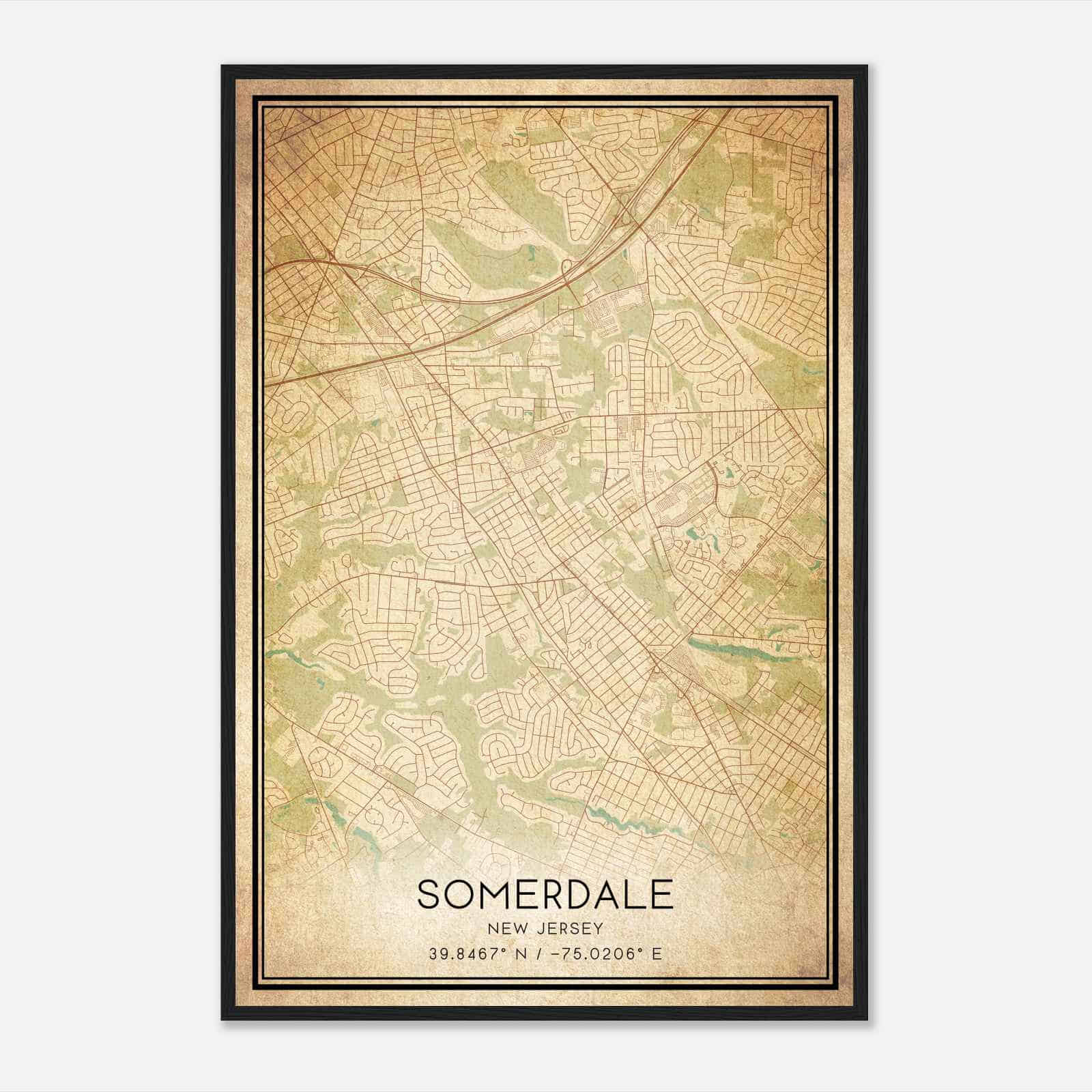 Vintage Somerdale New Jersey Map Poster, Modern Home Decor Wall Art Print