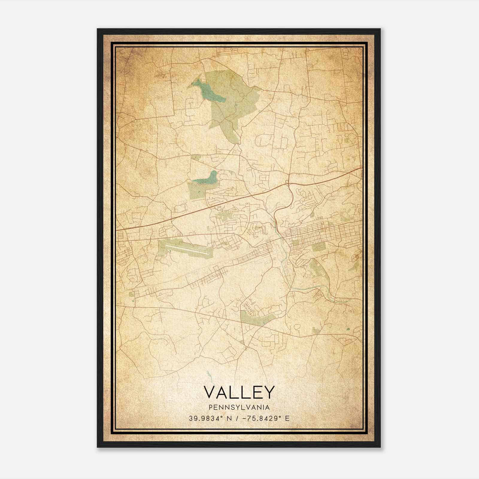 Vintage Valley Pennsylvania Map Poster, Modern Home Decor Wall Art Print