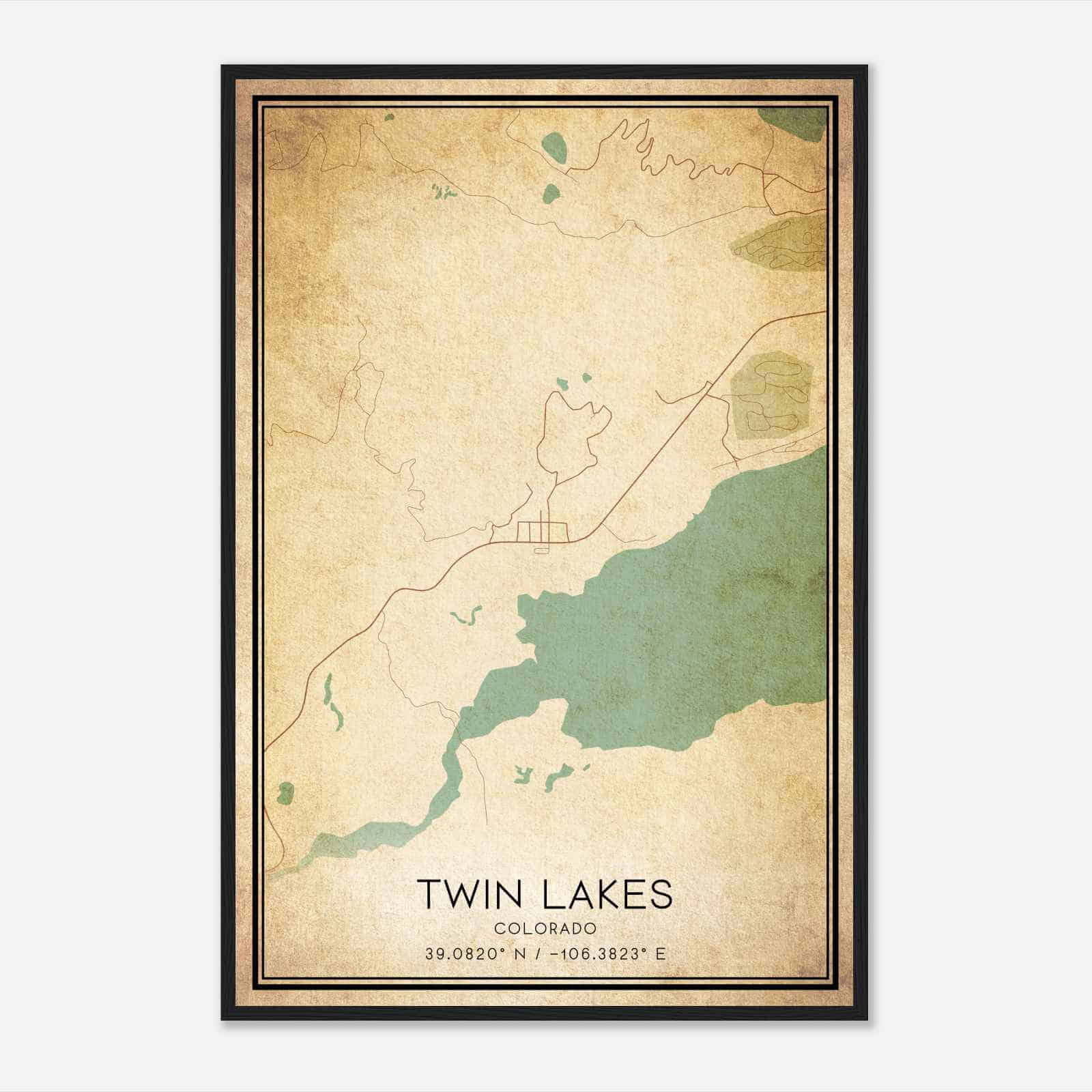 Vintage Twin Lakes Colorado Map Poster, Modern Home Decor Wall Art Print