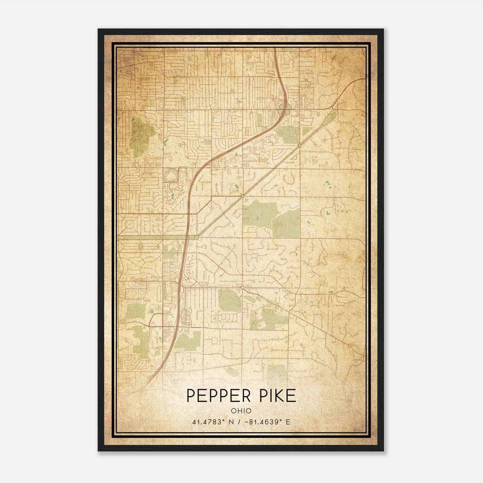 Vintage Pepper Pike Ohio Map Poster, Modern Home Decor Wall Art Print