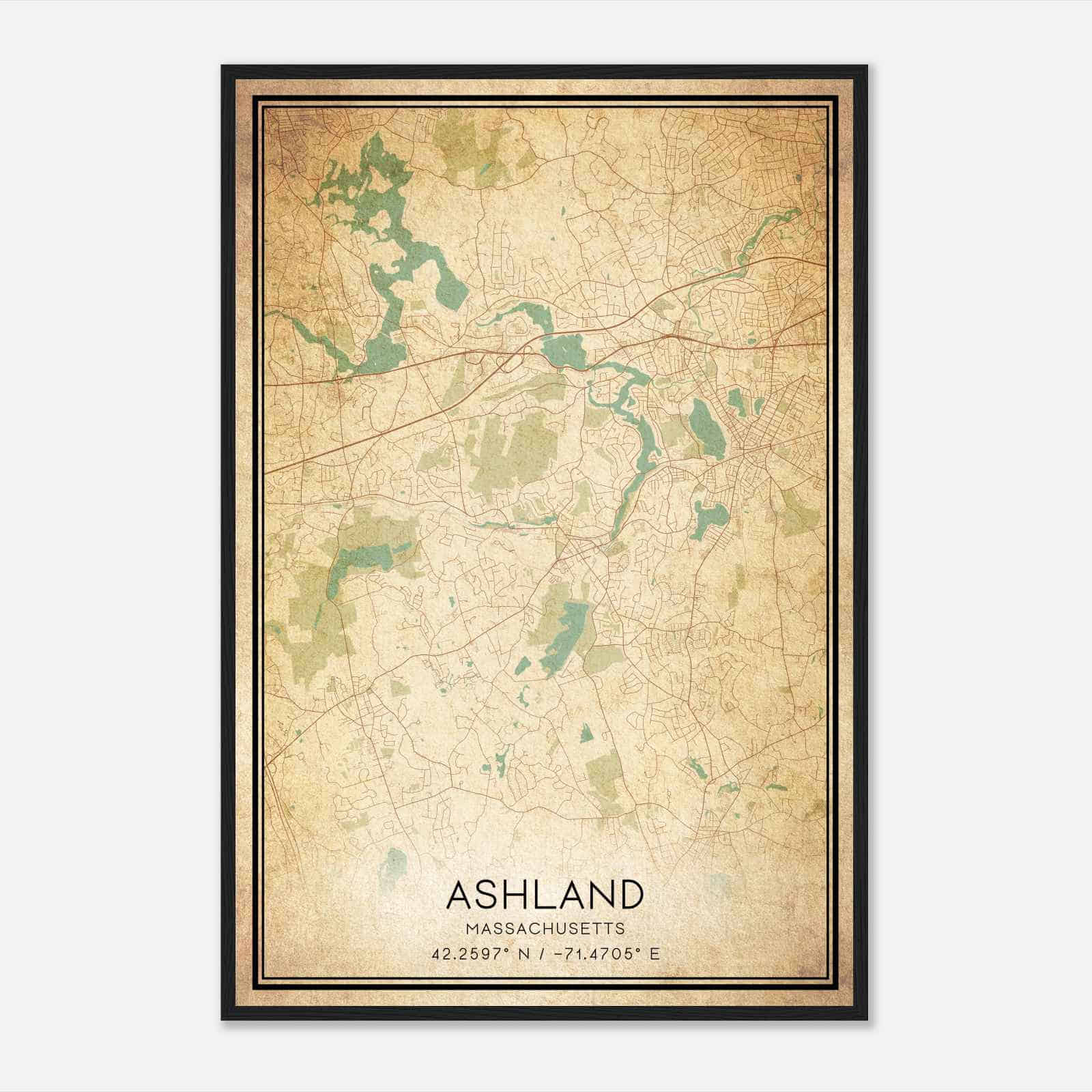 Vintage Ashland Massachusetts Map Poster, Modern Home Decor Wall Art Print Vintage Ashland Massachusetts Map Poster, Modern Home Decor Wall Art Print
