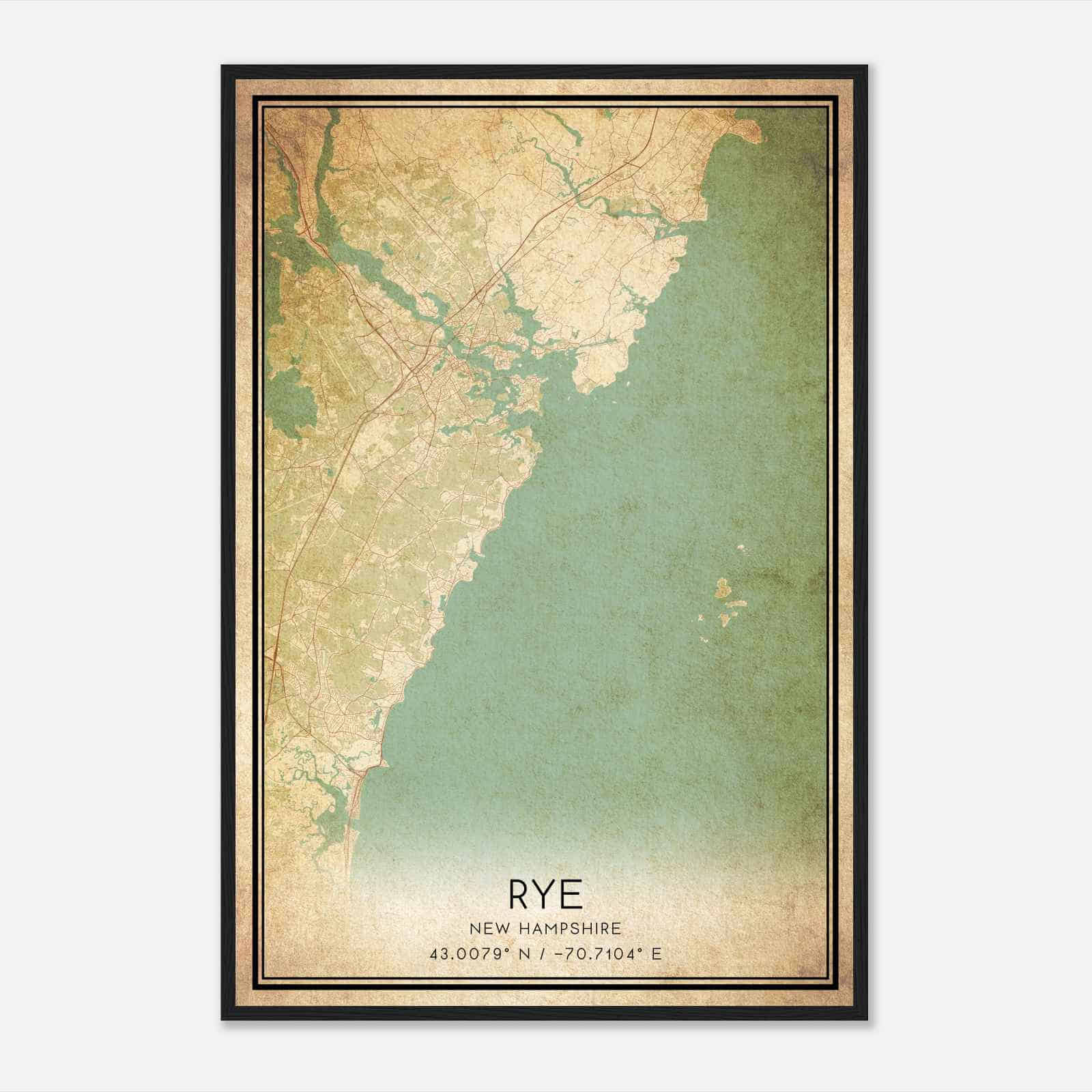 Vintage Rye New Hampshire Map Poster, Modern Home Decor Wall Art Print