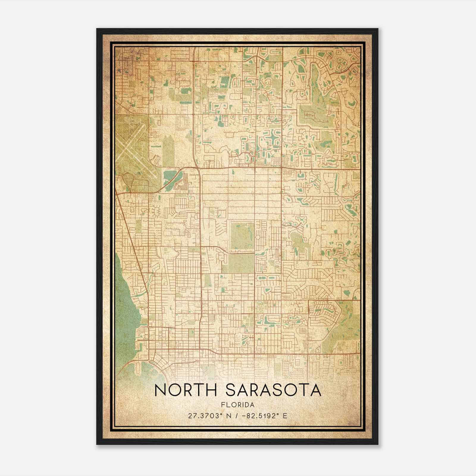 Vintage North Sarasota Florida Map Poster, Modern Home Decor Wall Art Print