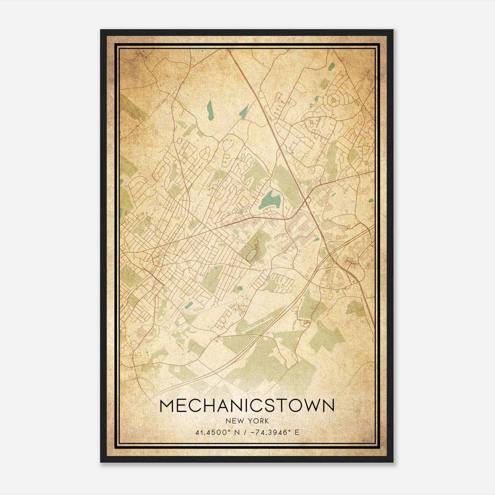 Vintage Mechanicstown New York Map Poster, Modern Home Decor Wall Art Print
