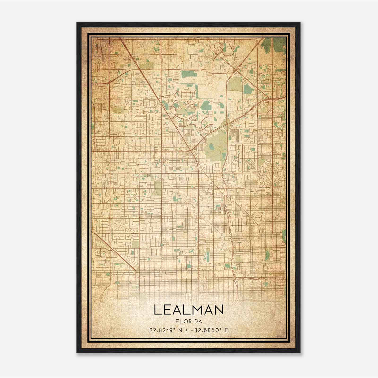 Vintage Lealman Florida Map Poster, Modern Home Decor Wall Art Print
