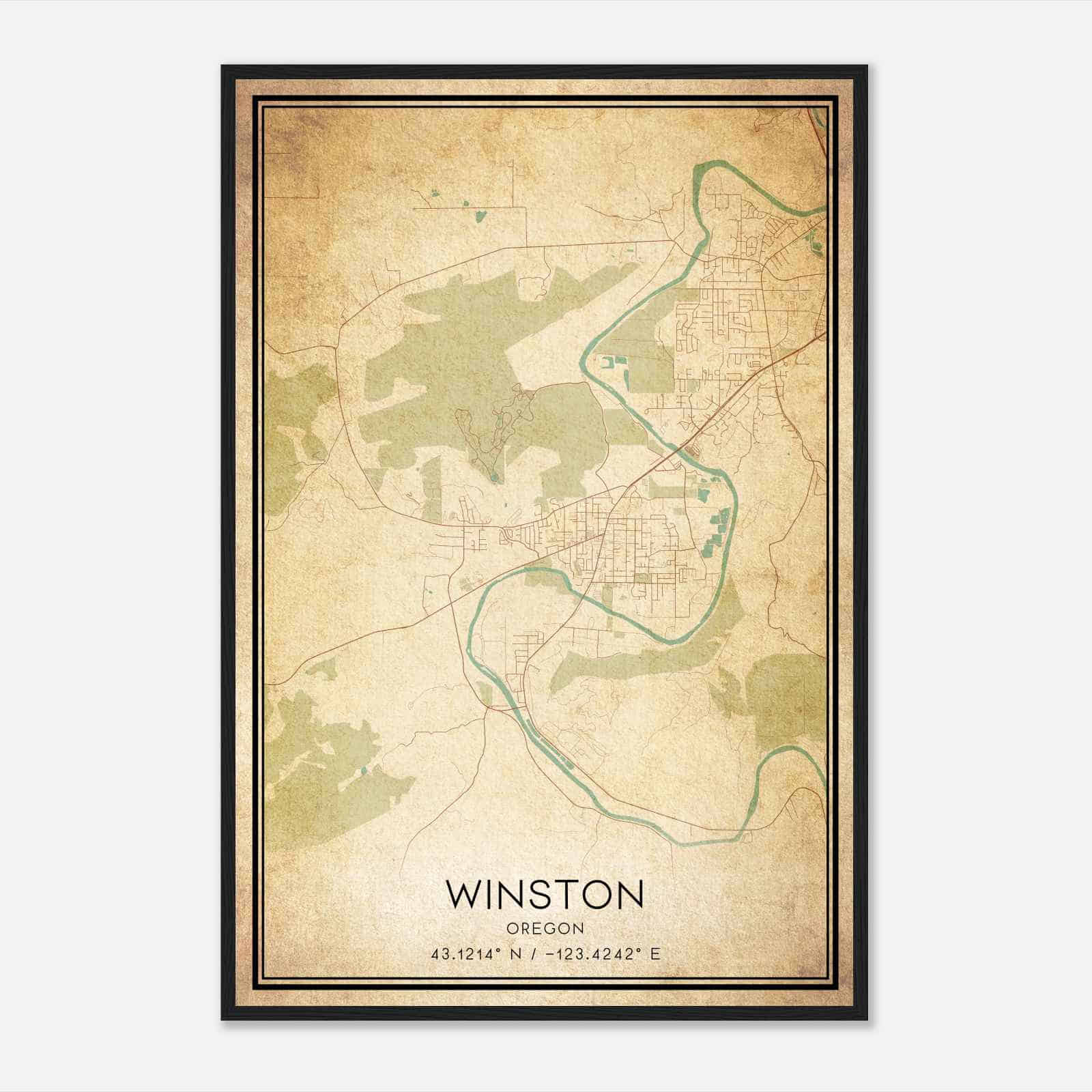 Vintage Winston Oregon Map Poster, Modern Home Decor Wall Art Print