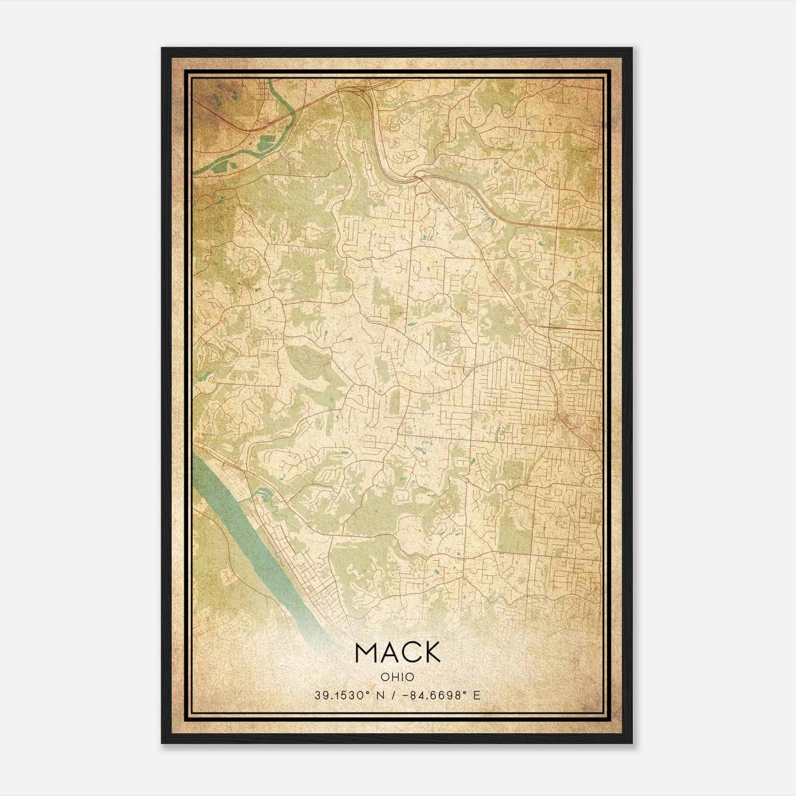Vintage Mack Ohio Map Poster, Modern Home Decor Wall Art Print