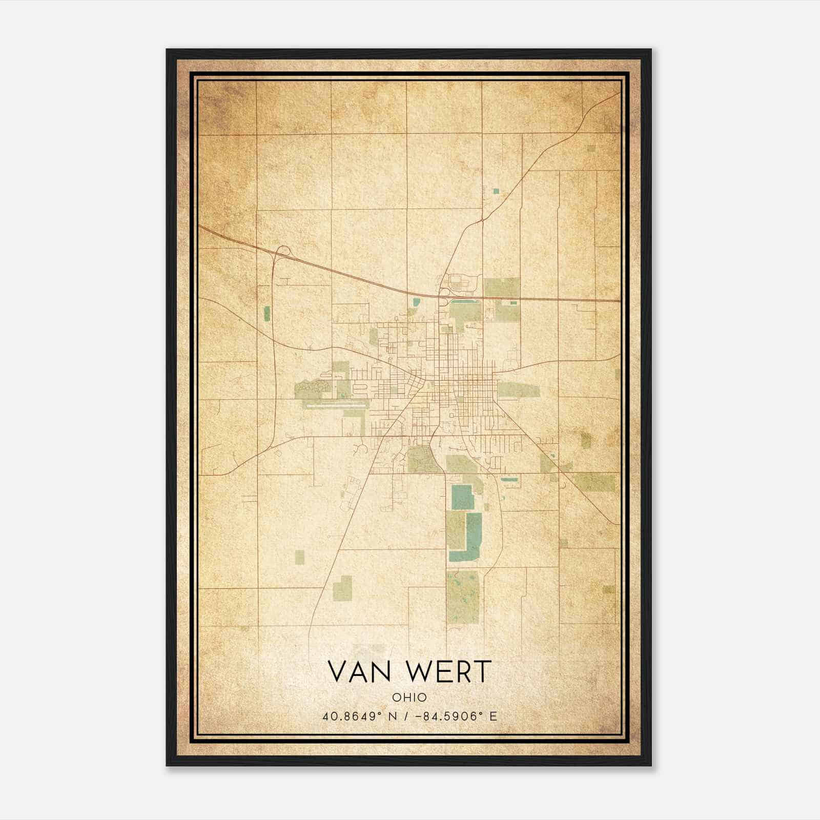 Vintage Van Wert Ohio Map Poster, Modern Home Decor Wall Art Print