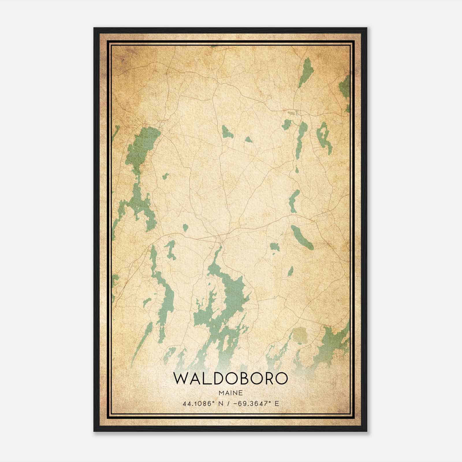 Vintage Waldoboro Maine Map Poster, Modern Home Decor Wall Art Print
