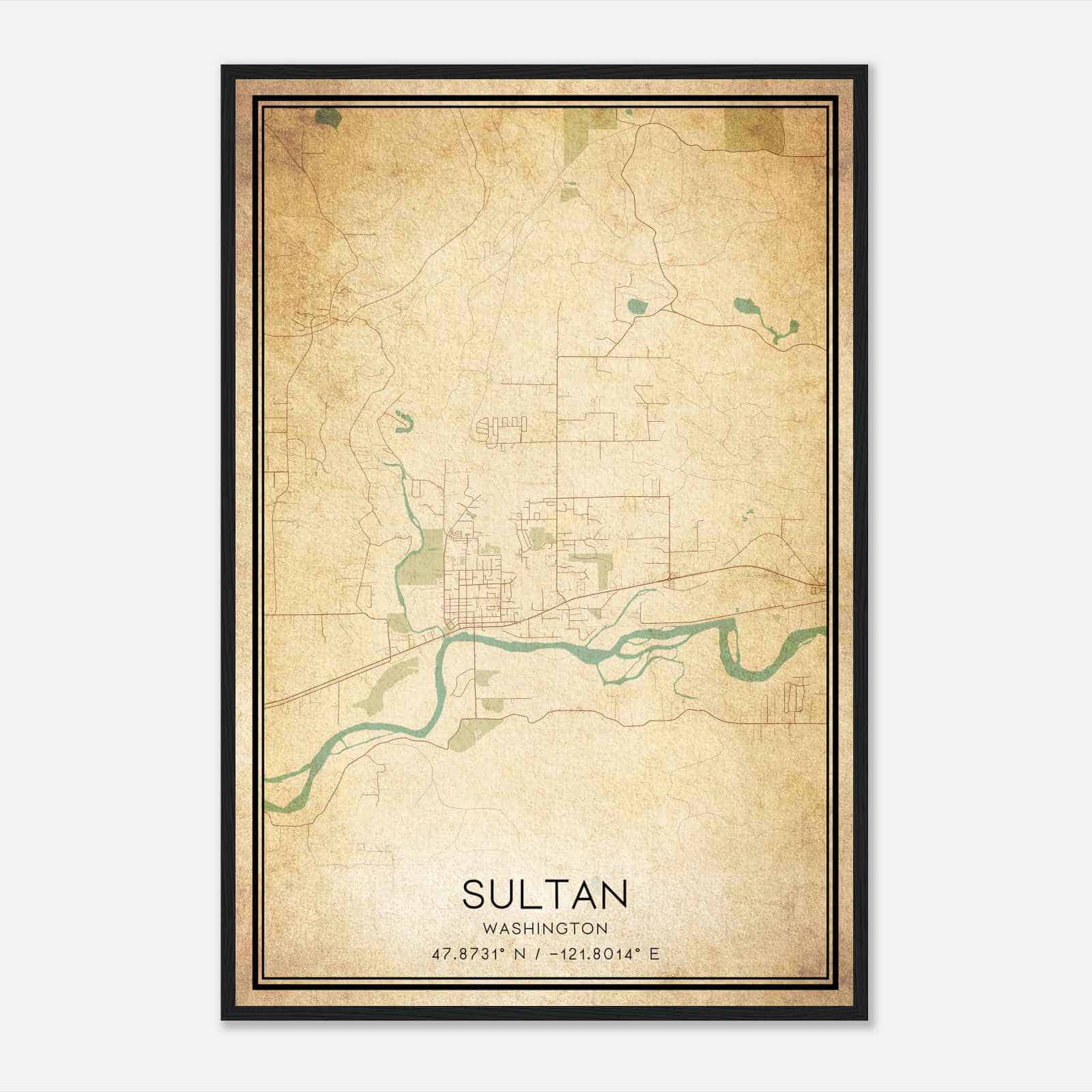 Vintage Sultan Washington Map Poster, Modern Home Decor Wall Art Print