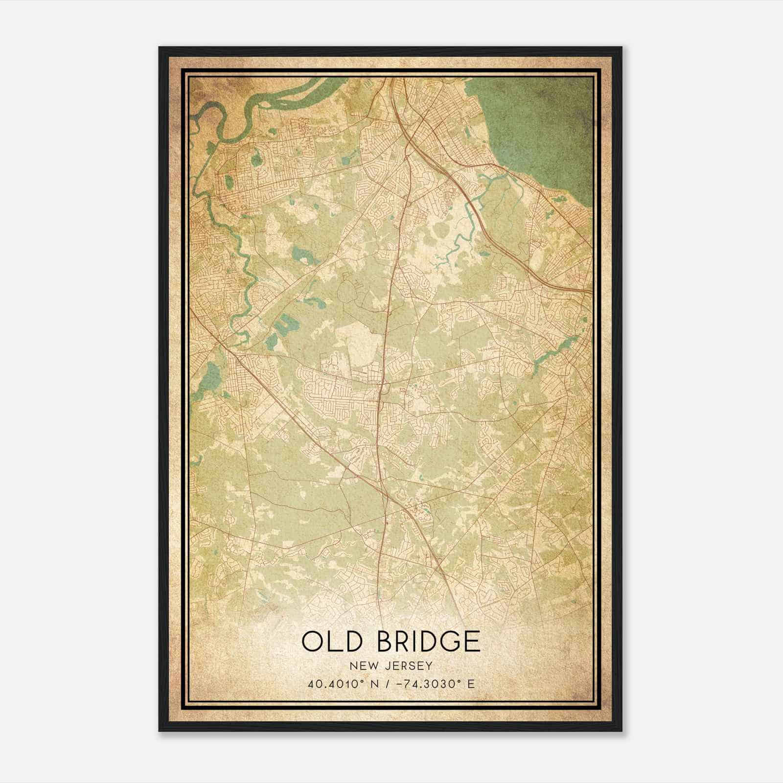 Vintage Old Bridge New Jersey Map Poster, Modern Home Decor Wall Art