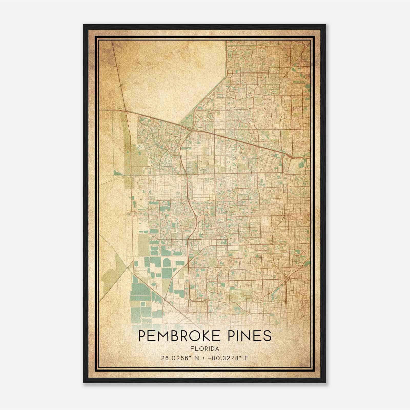 Vintage Pembroke Pines Florida Map Poster, Modern Home Decor Wall Art Print