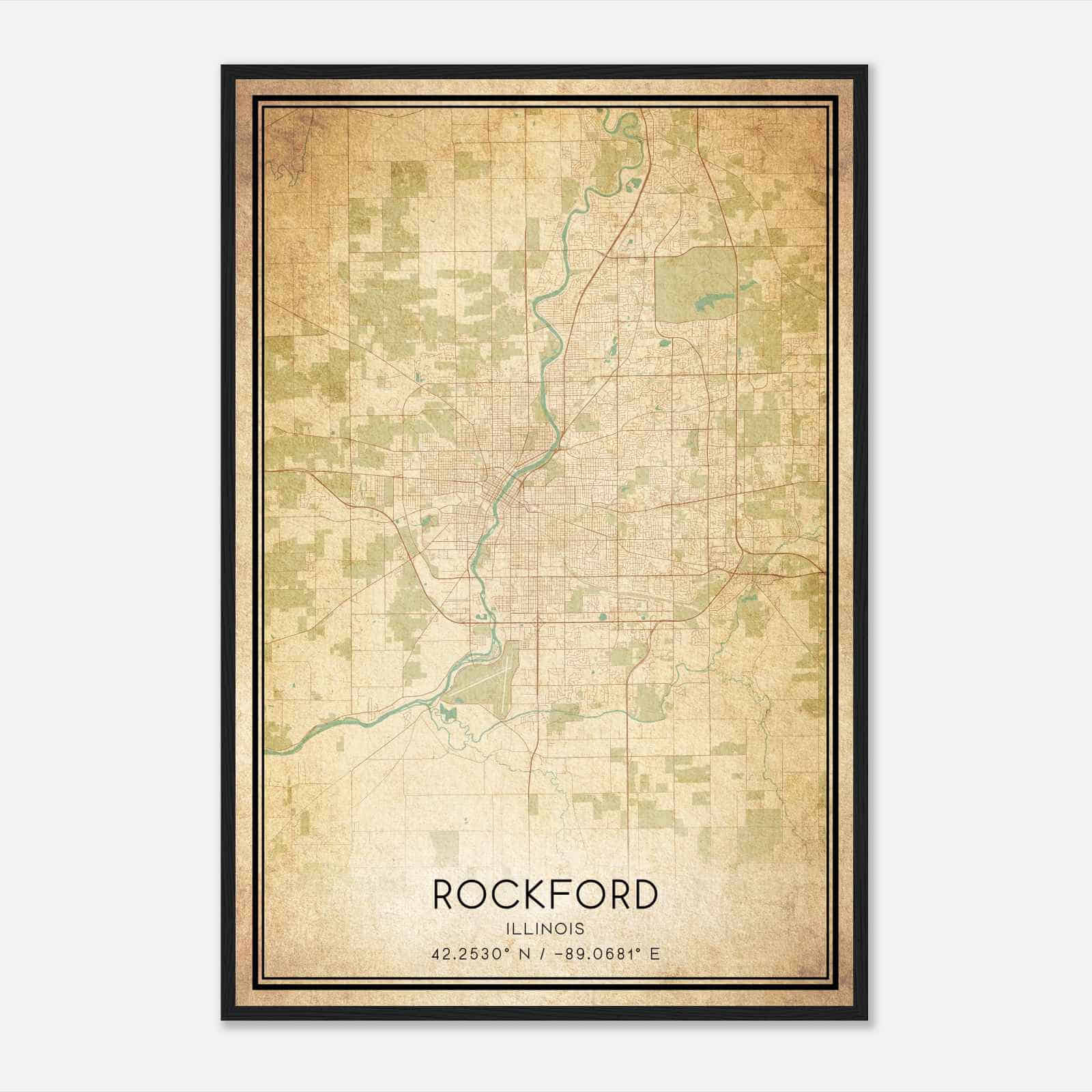 Vintage Rockford Illinois Map Poster, Modern Home Decor Wall Art Print
