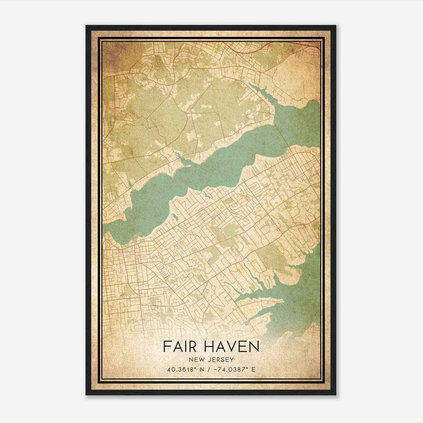 Vintage Fair Haven New Jersey Map Poster, Modern Home Decor Wall Art Print