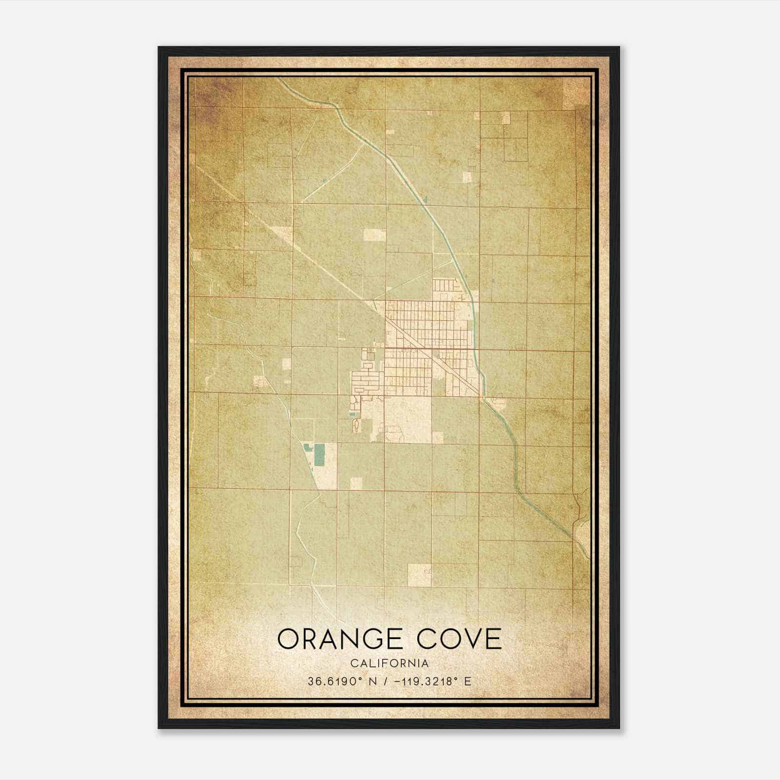 Vintage Orange Cove California Map Poster, Modern Home Decor Wall Art Print
