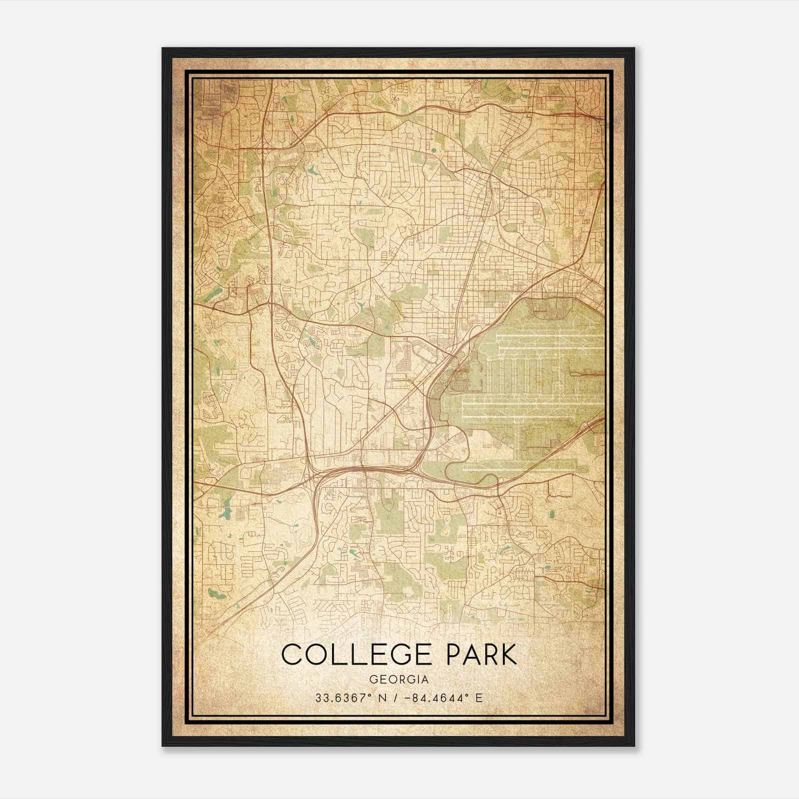 Vintage College Park Georgia Map Poster, Modern Home Decor Wall Art Print