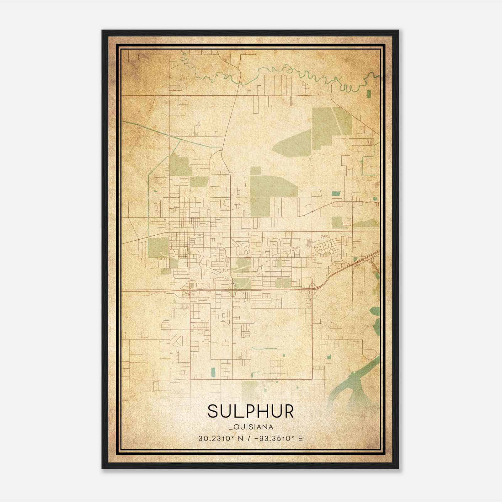Vintage Sulphur Louisiana Map Poster, Modern Home Decor Wall Art Print