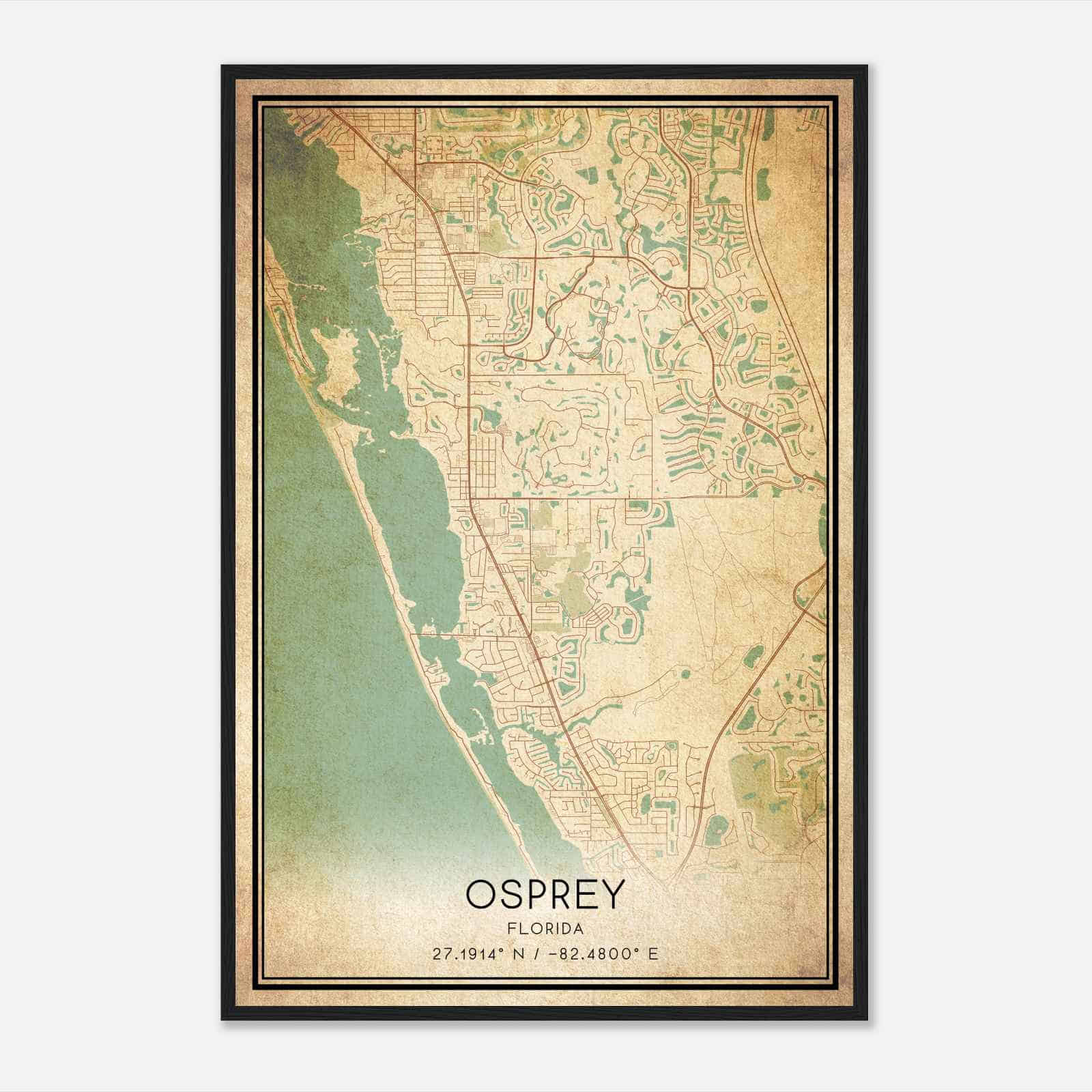Vintage Osprey Florida Map Poster, Modern Home Decor Wall Art Print