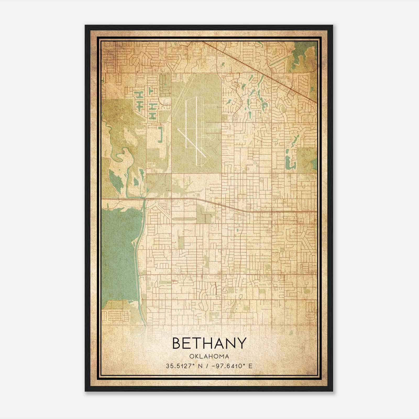 Vintage Bethany Oklahoma Map Poster, Modern Home Decor Wall Art Print