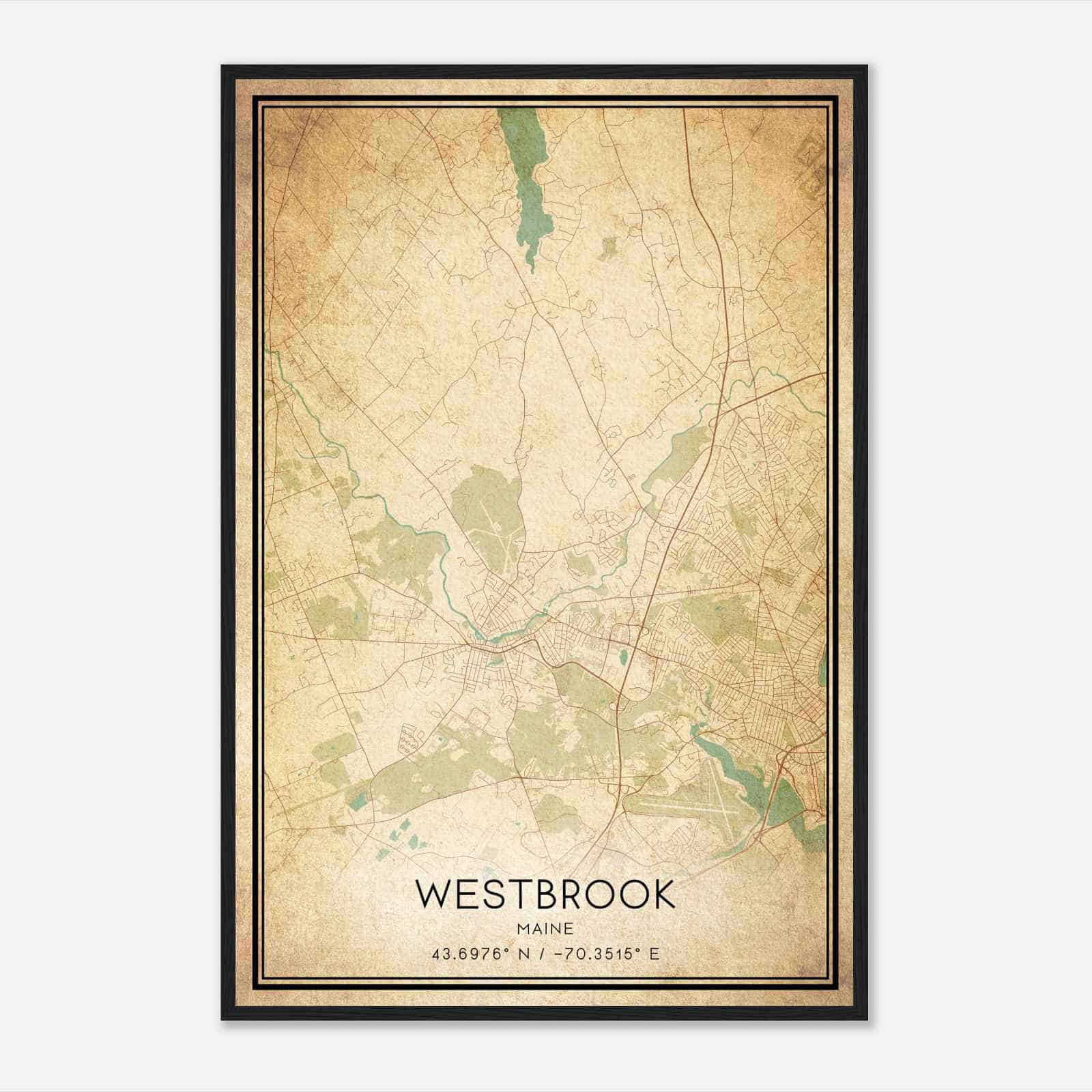 Vintage Westbrook Maine Map Poster, Modern Home Decor Wall Art Print
