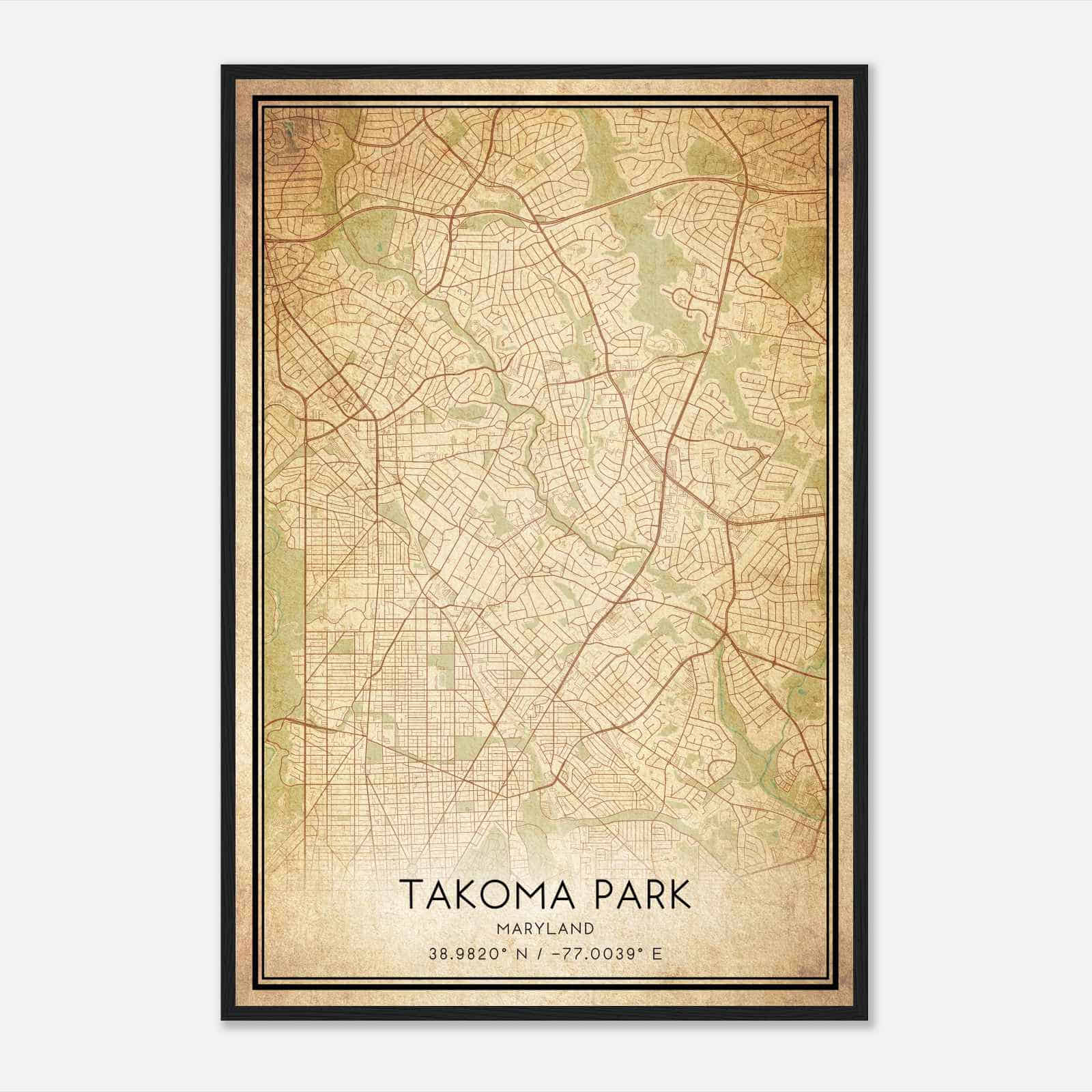 Vintage Takoma Park Maryland Map Poster, Modern Home Decor Wall Art Print
