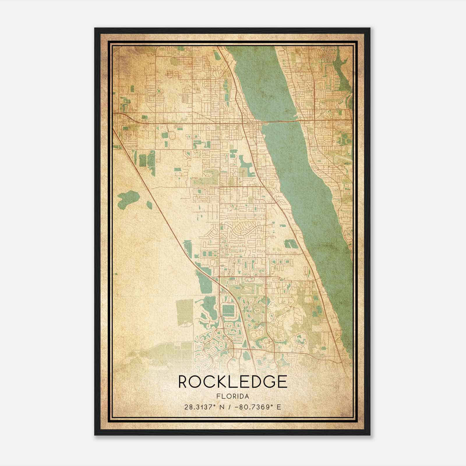 Vintage Rockledge Florida Map Poster, Modern Home Decor Wall Art Print