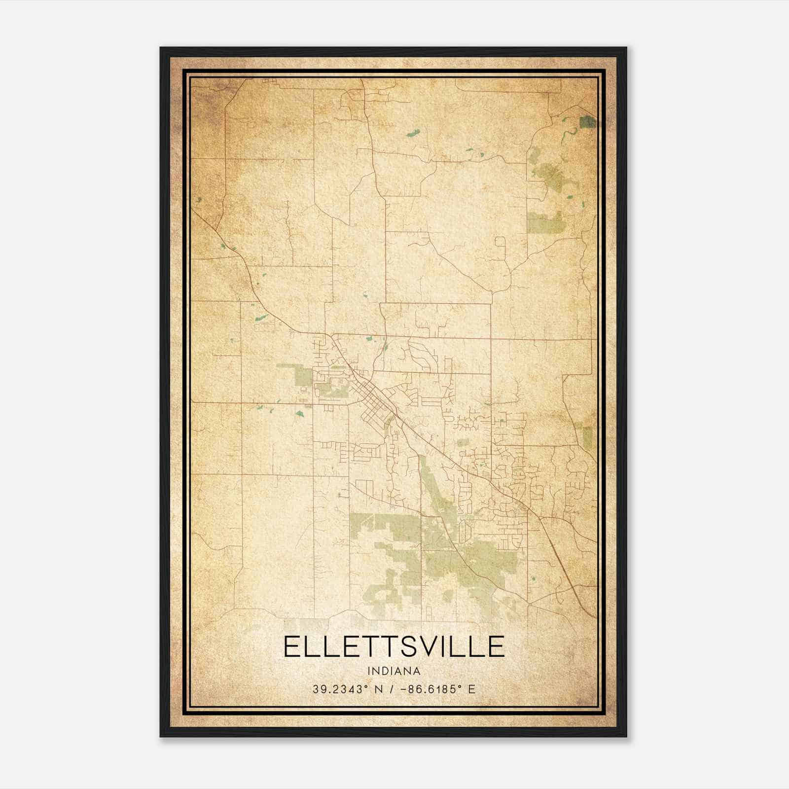 Vintage Ellettsville Indiana Map Poster, Modern Home Decor Wall Art Print