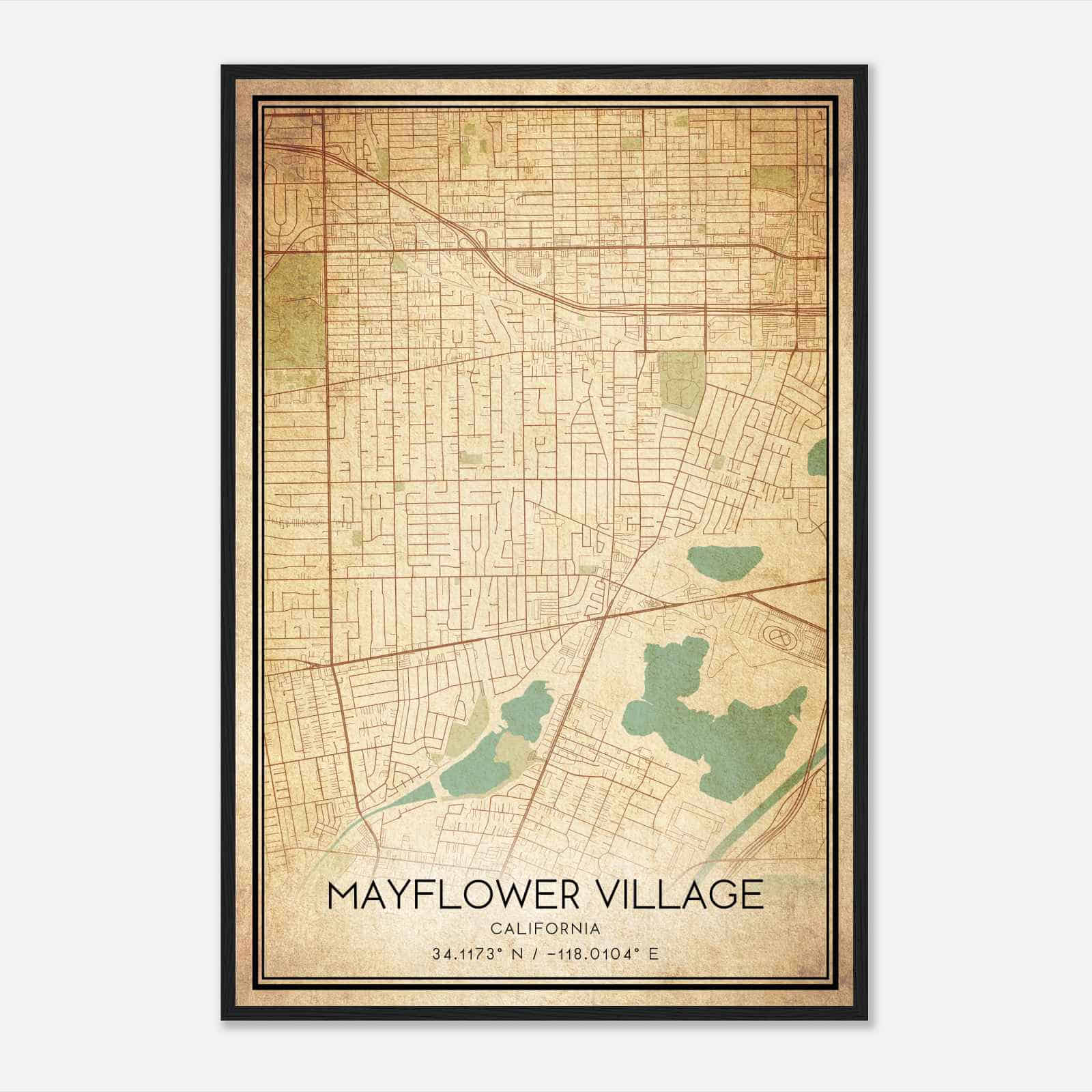 Vintage Mayflower Village California Map Poster, Modern Home Decor Wall Art Print