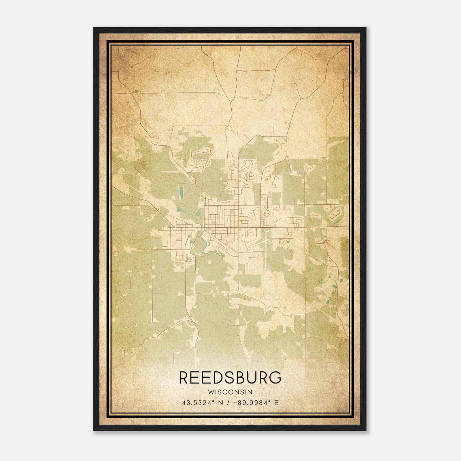 Vintage Reedsburg Wisconsin Map Poster, Modern Home Decor Wall Art Print