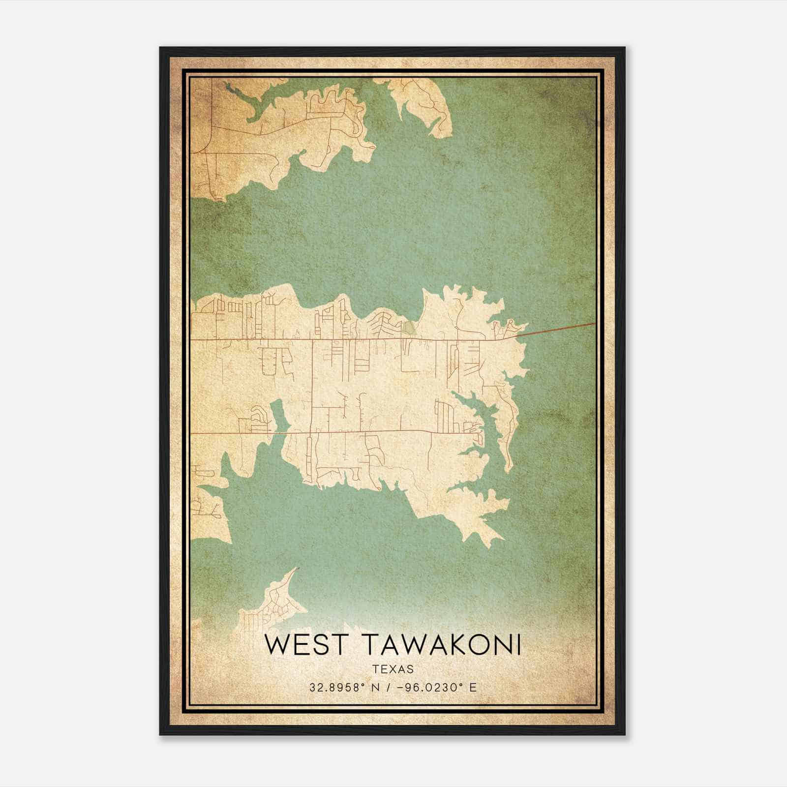 Vintage West Tawakoni Texas Map Poster, Modern Home Decor Wall Art Print