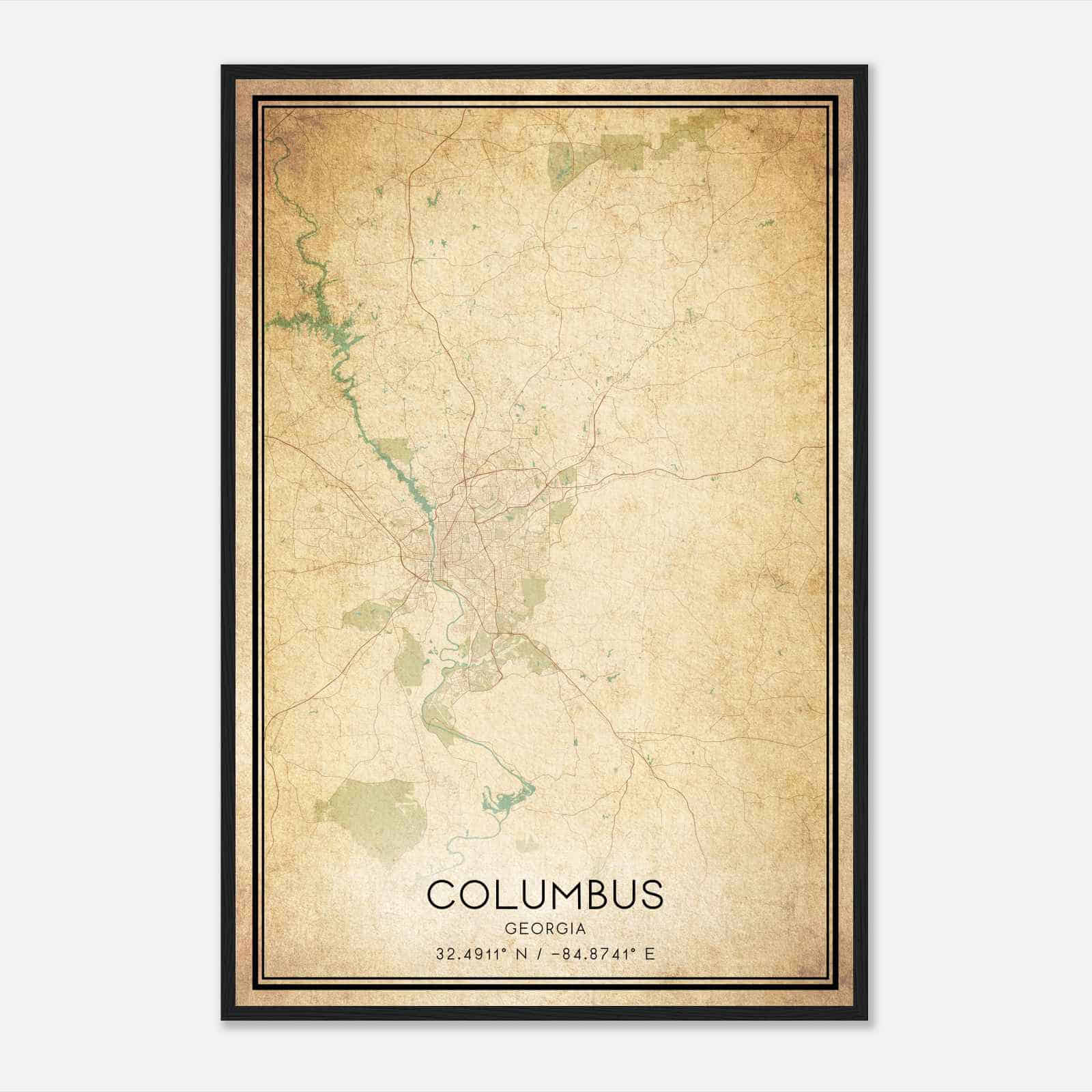 Vintage Columbus Georgia Map Poster, Modern Home Decor Wall Art Print