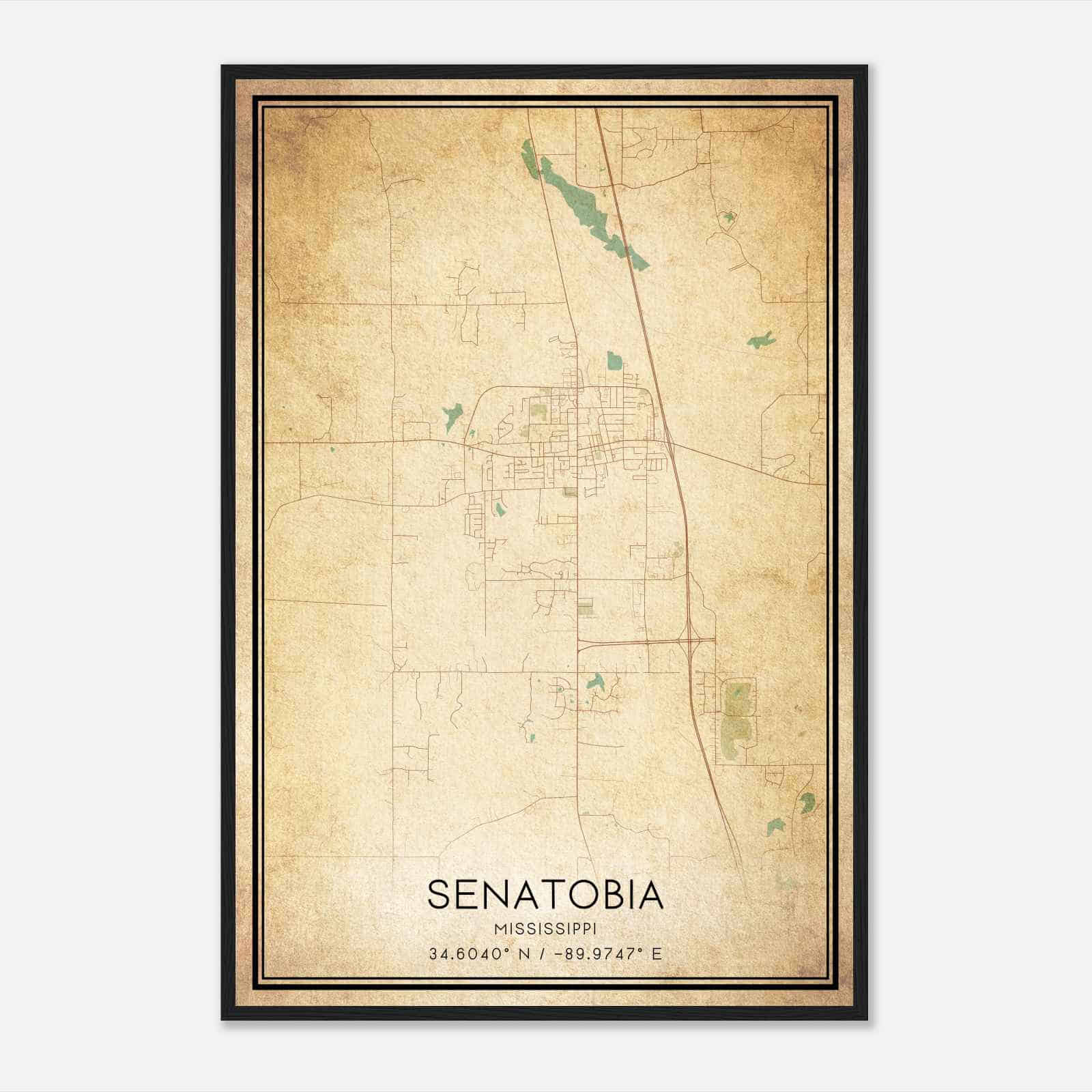 Vintage Senatobia Mississippi Map Poster, Modern Home Decor Wall Art Print