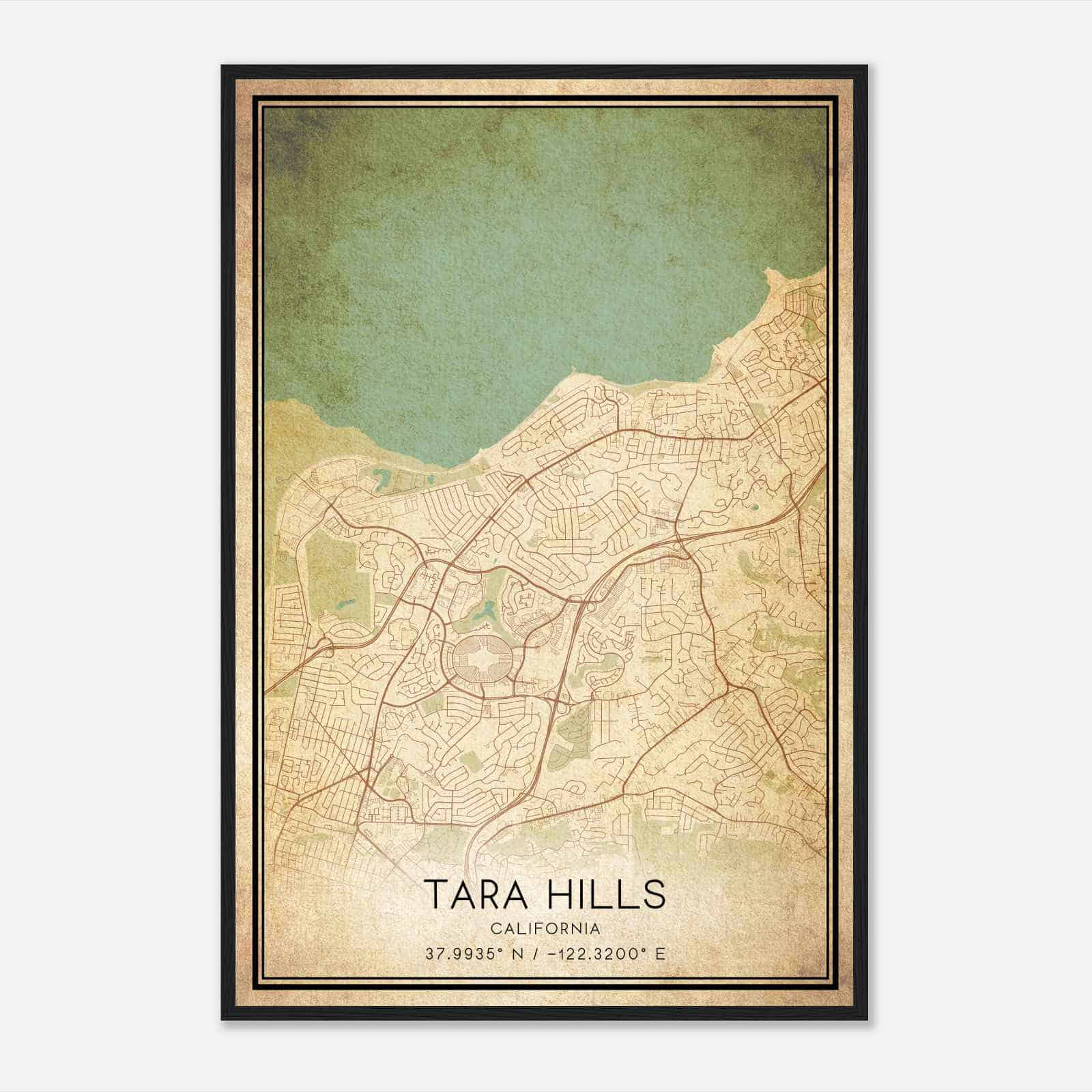 Vintage Tara Hills California Map Poster, Modern Home Decor Wall Art Print