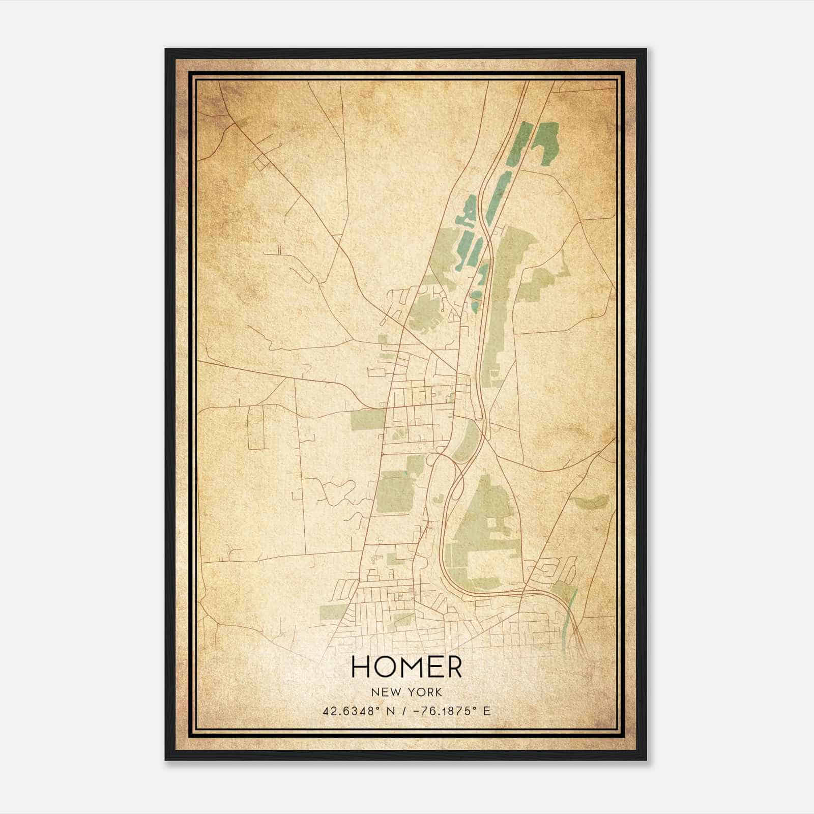 Vintage Homer New York Map Poster, Modern Home Decor Wall Art Print